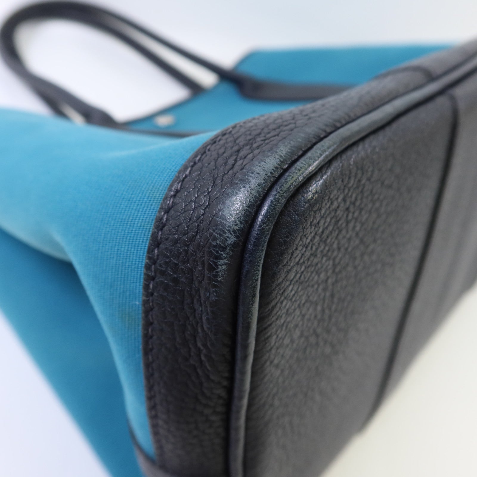 HERMES 帆布Garden Party PM銀扣手挽袋Bleu Paon