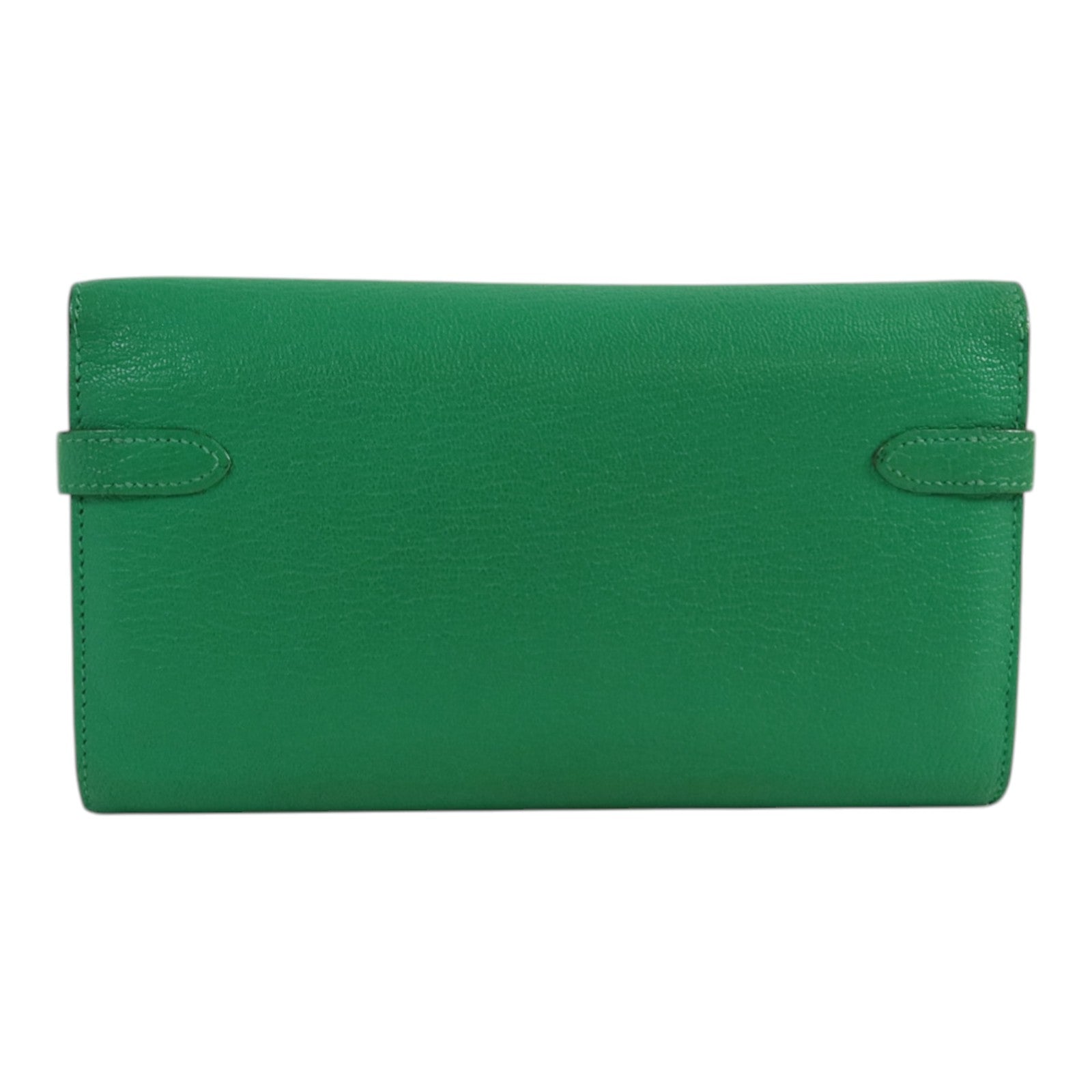 HERMES Chevre皮革Kelly wallet銀扣長錢包Menthe