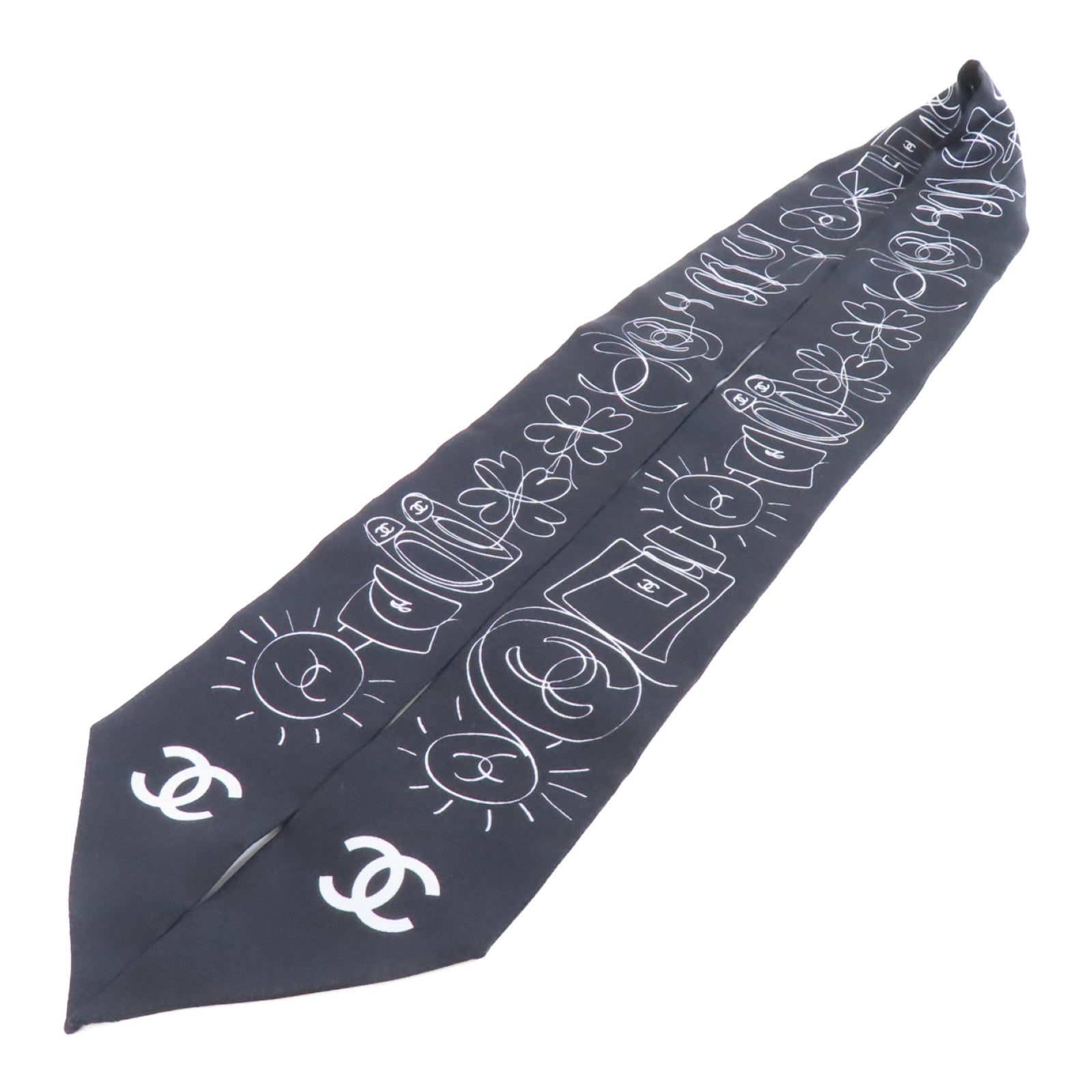 CHANEL 絲質Scarf絲巾黑色/白色