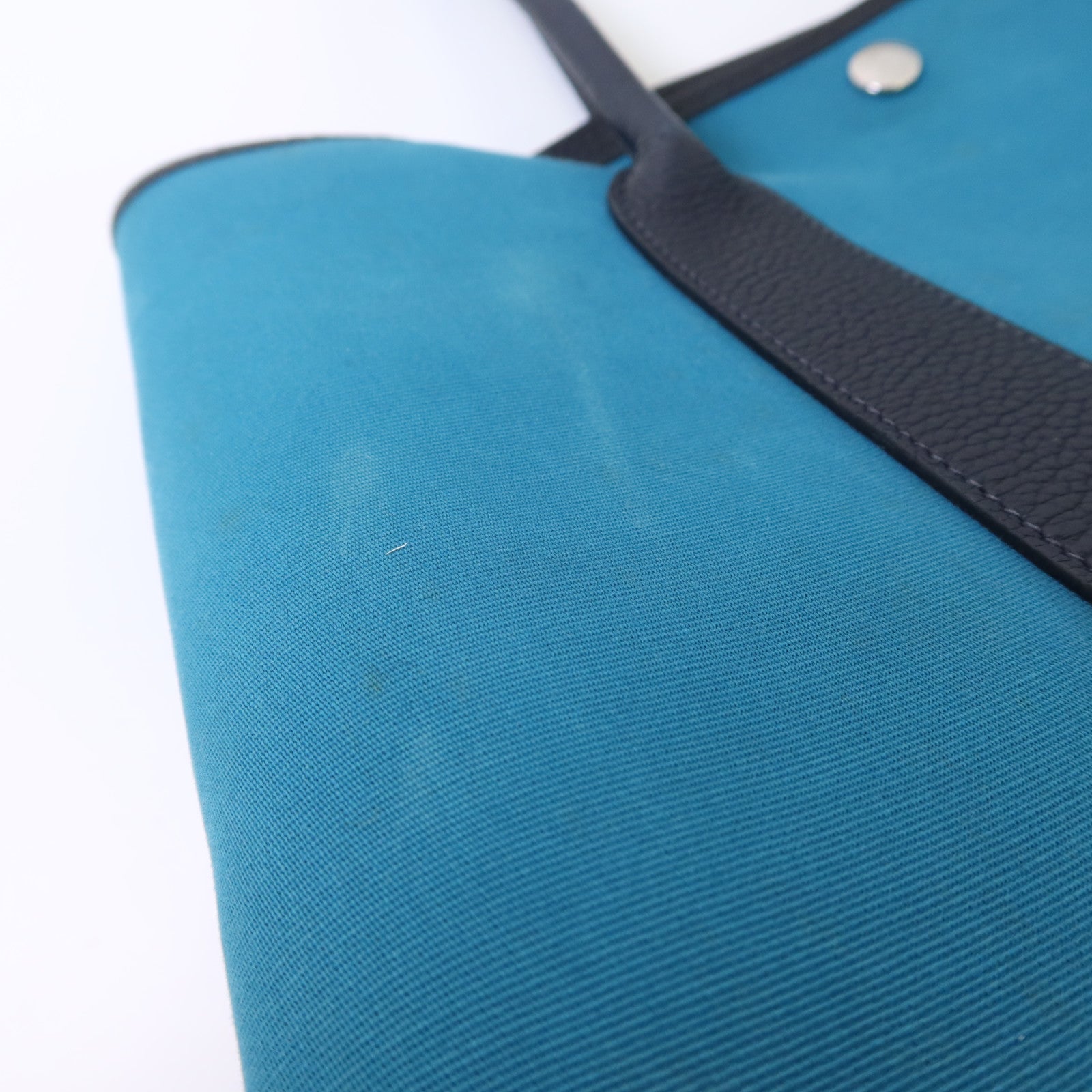 HERMES 帆布Garden Party PM銀扣手挽袋Bleu Paon