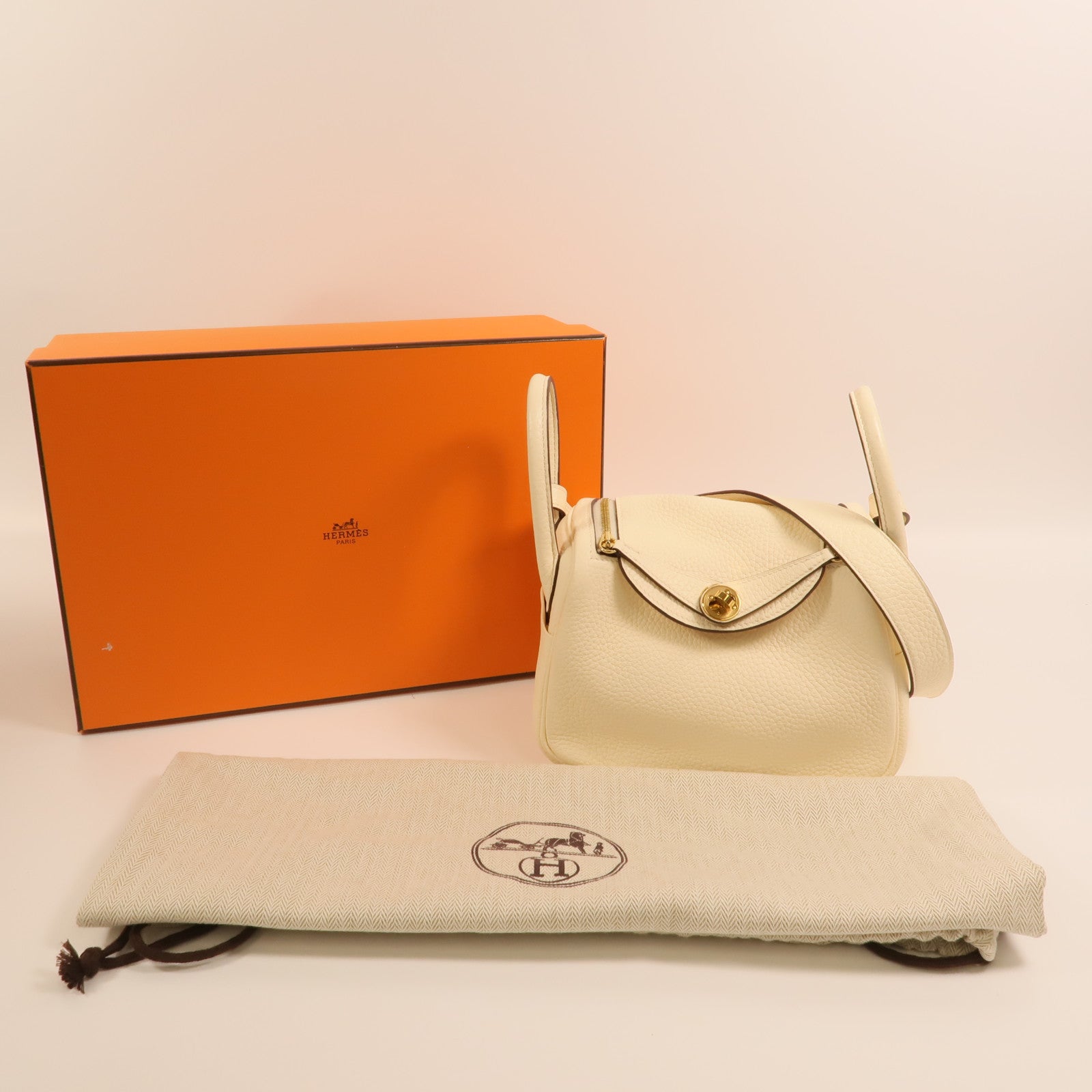 HERMES Clemence皮革Mini Lindy金扣手挽肩背兩用袋Nata