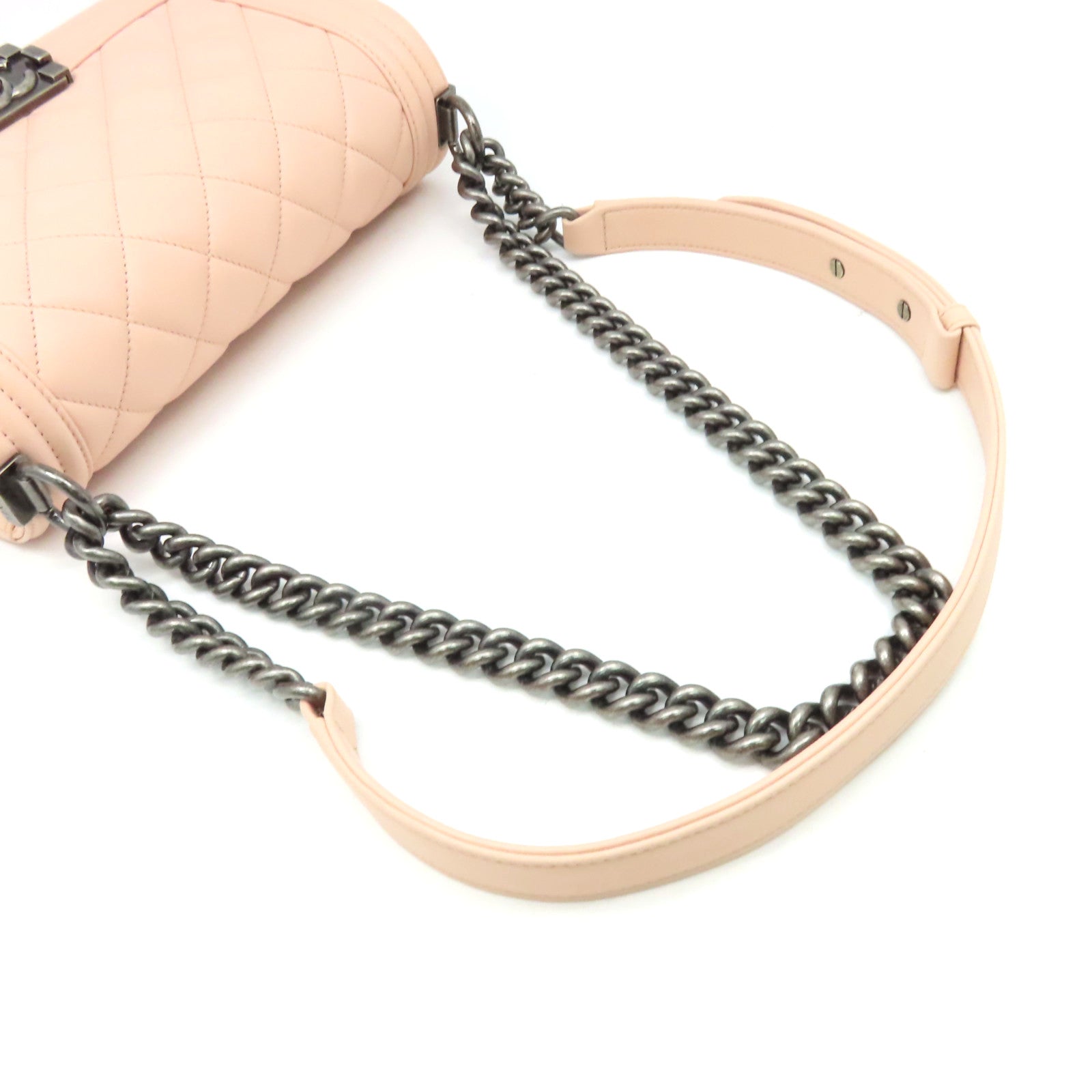 CHANEL 【激減優惠】菱格羊皮皮革Boy Chanel Cain Shoulder Bag銀扣鏈帶肩背袋粉紅色