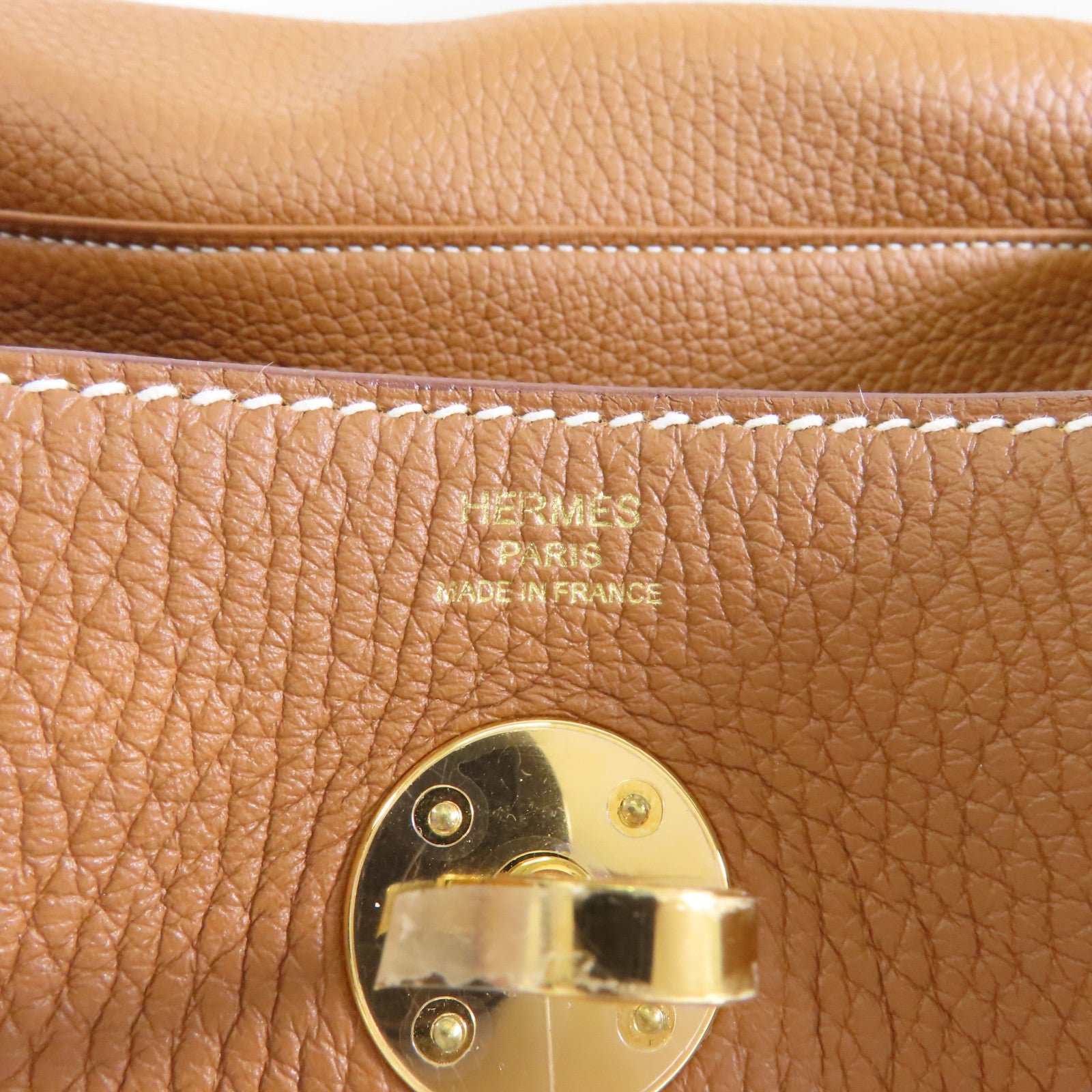 HERMES Clemence皮革Lindy 26金扣手挽肩背兩用袋Gold/棕色