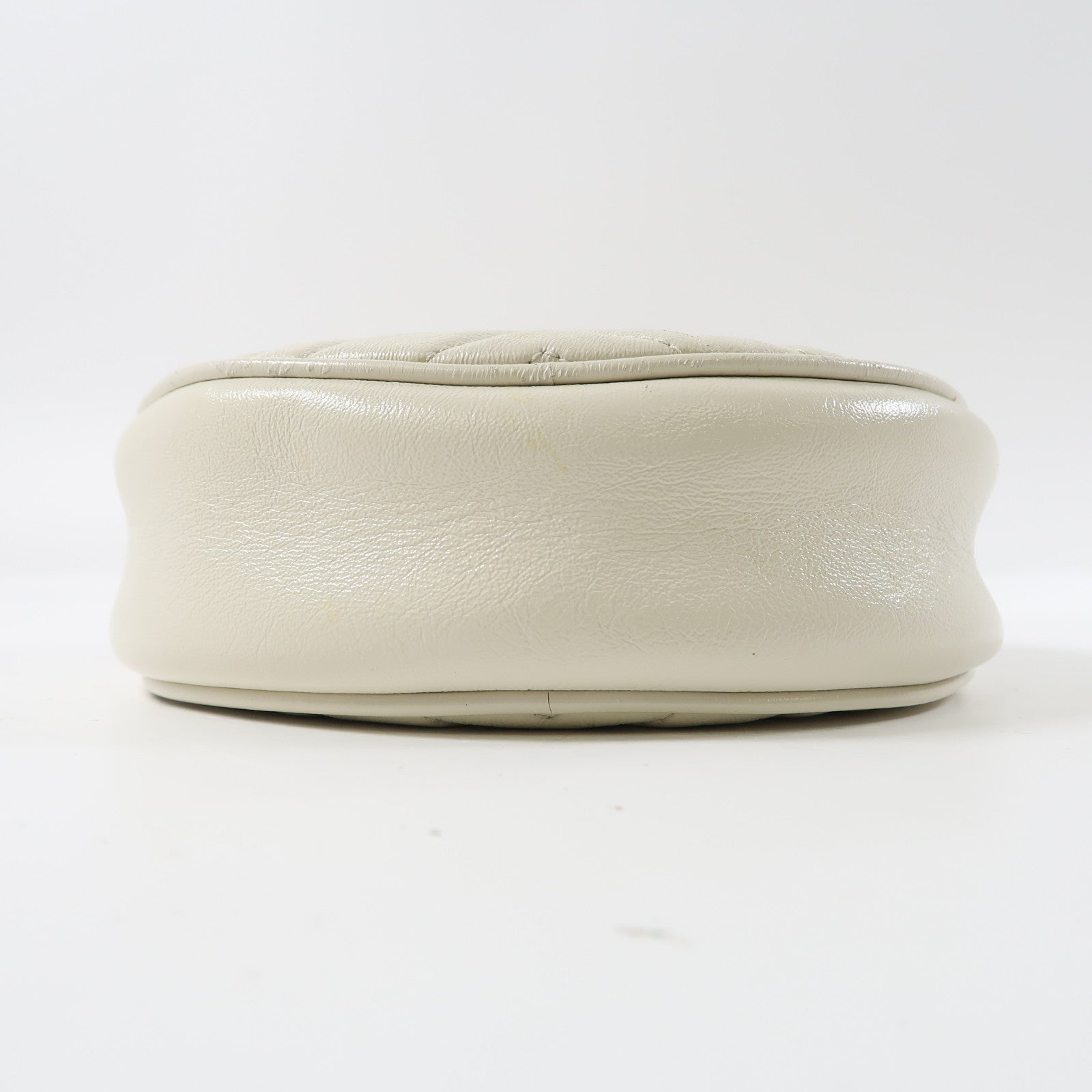 GUCCI 斜紋牛皮皮革GG Marmont Round Shoulder Bag金扣肩背袋白色