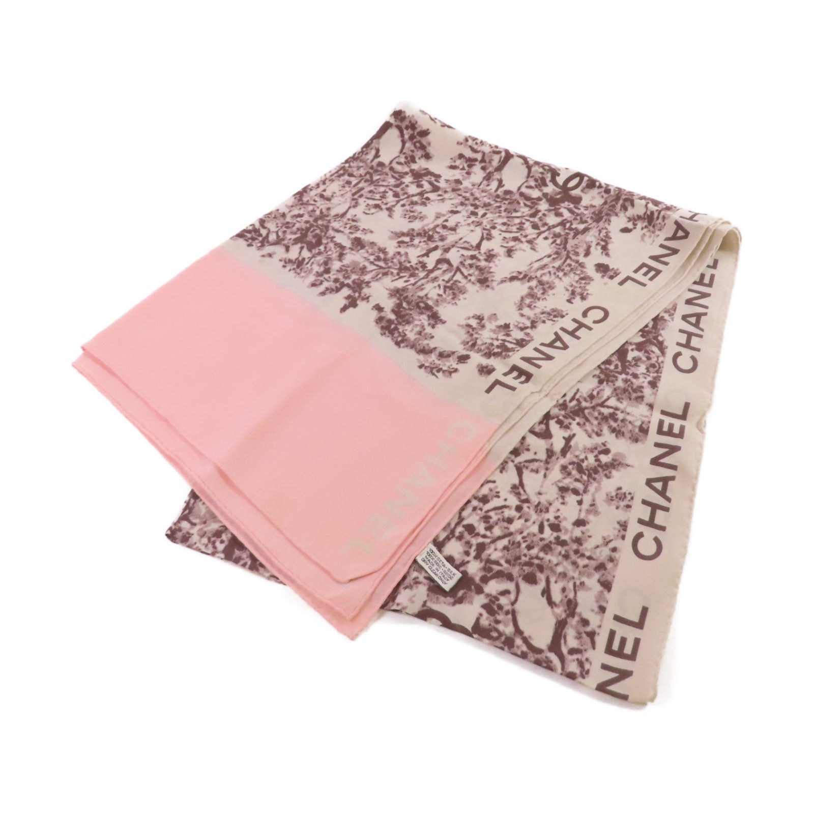 CHANEL 絲質Scarf絲巾杏色/粉紅色
