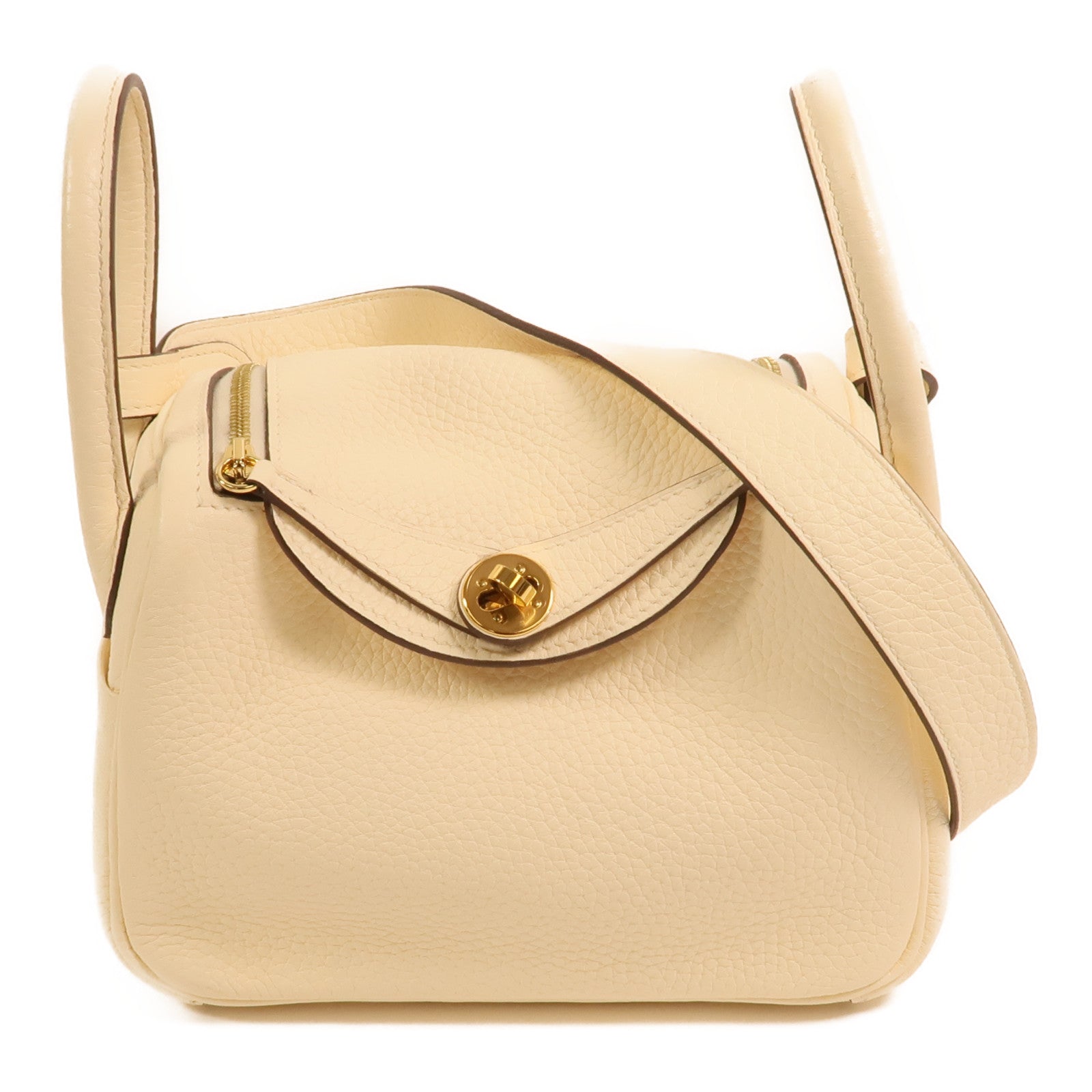 HERMES Clemence皮革Mini Lindy金扣手挽肩背兩用袋Nata