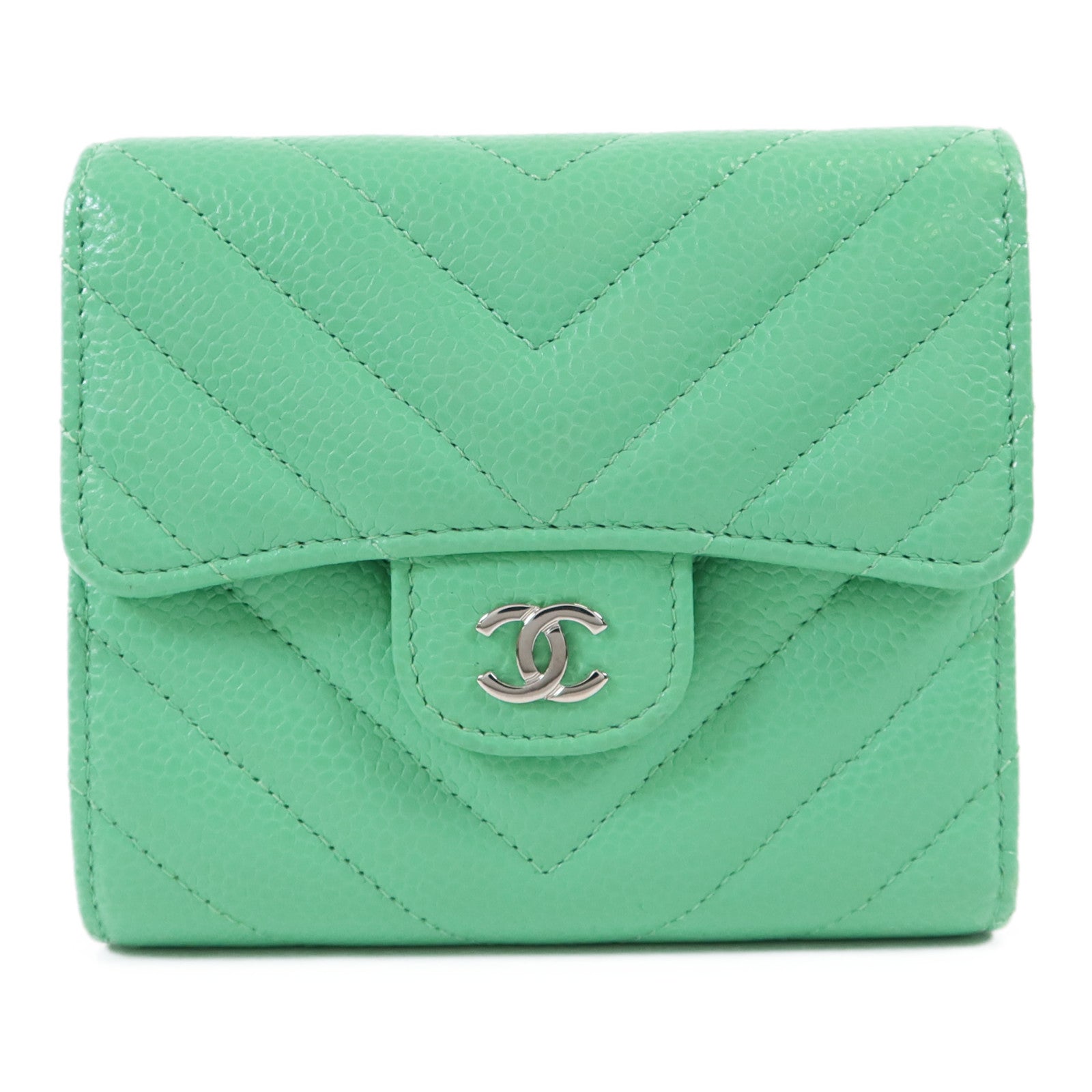 CHANEL 牛皮皮革Three-fold Wallet銀扣錢包