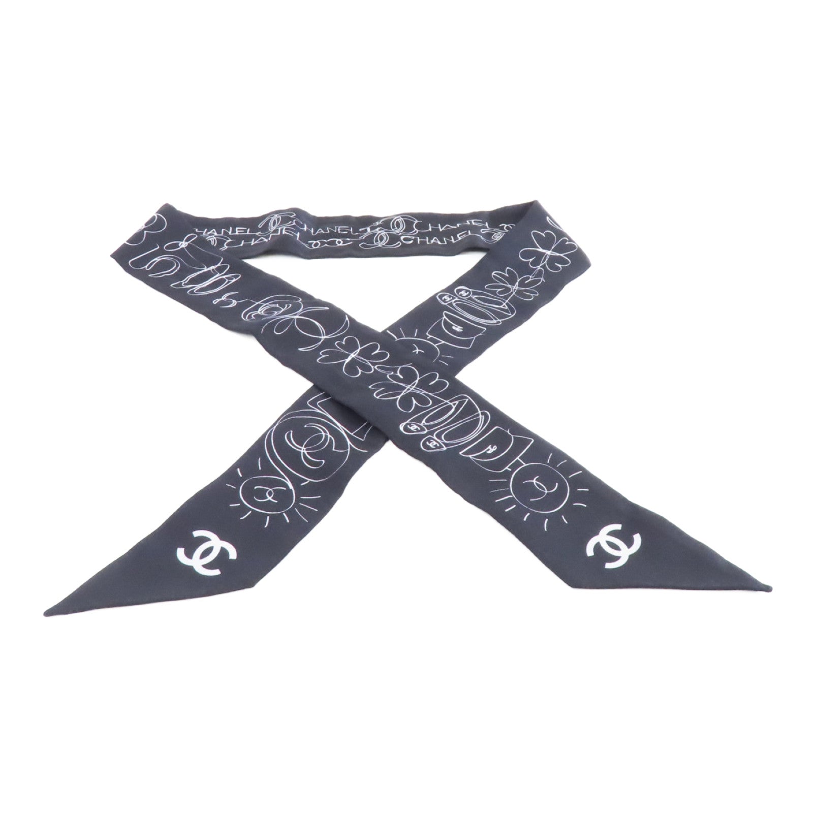 CHANEL 絲質Scarf絲巾黑色/白色