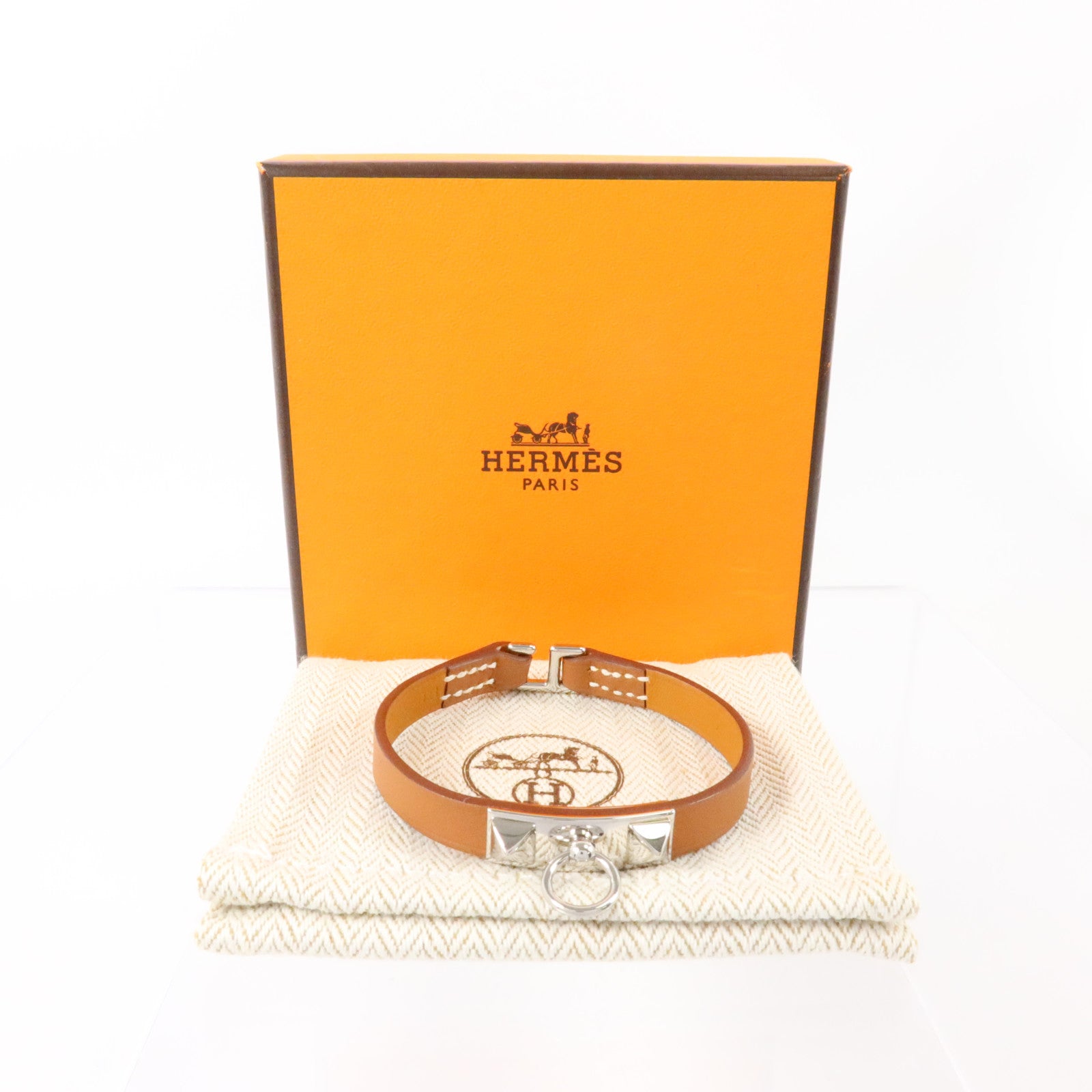 HERMES Swift皮革Mini Rivale Bracelet銀扣手鏈Gold