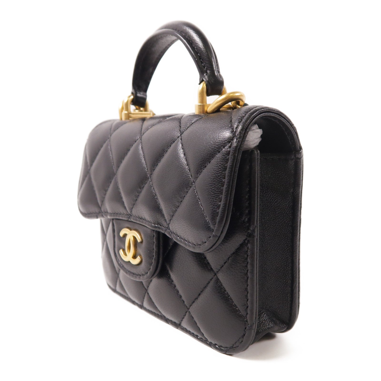 CHANEL 羊皮皮革Handle Mini Bag金扣鏈帶手挽肩背兩用袋
