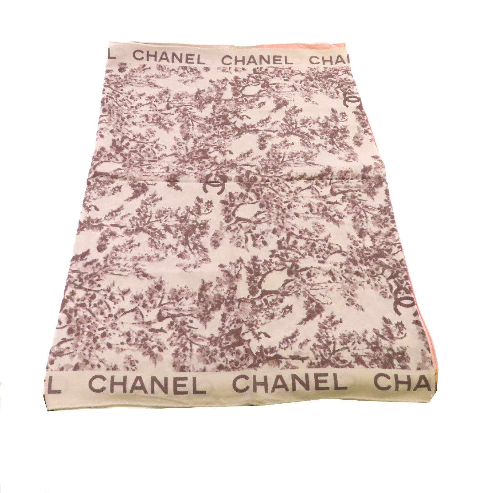 CHANEL 絲質Scarf絲巾杏色/粉紅色