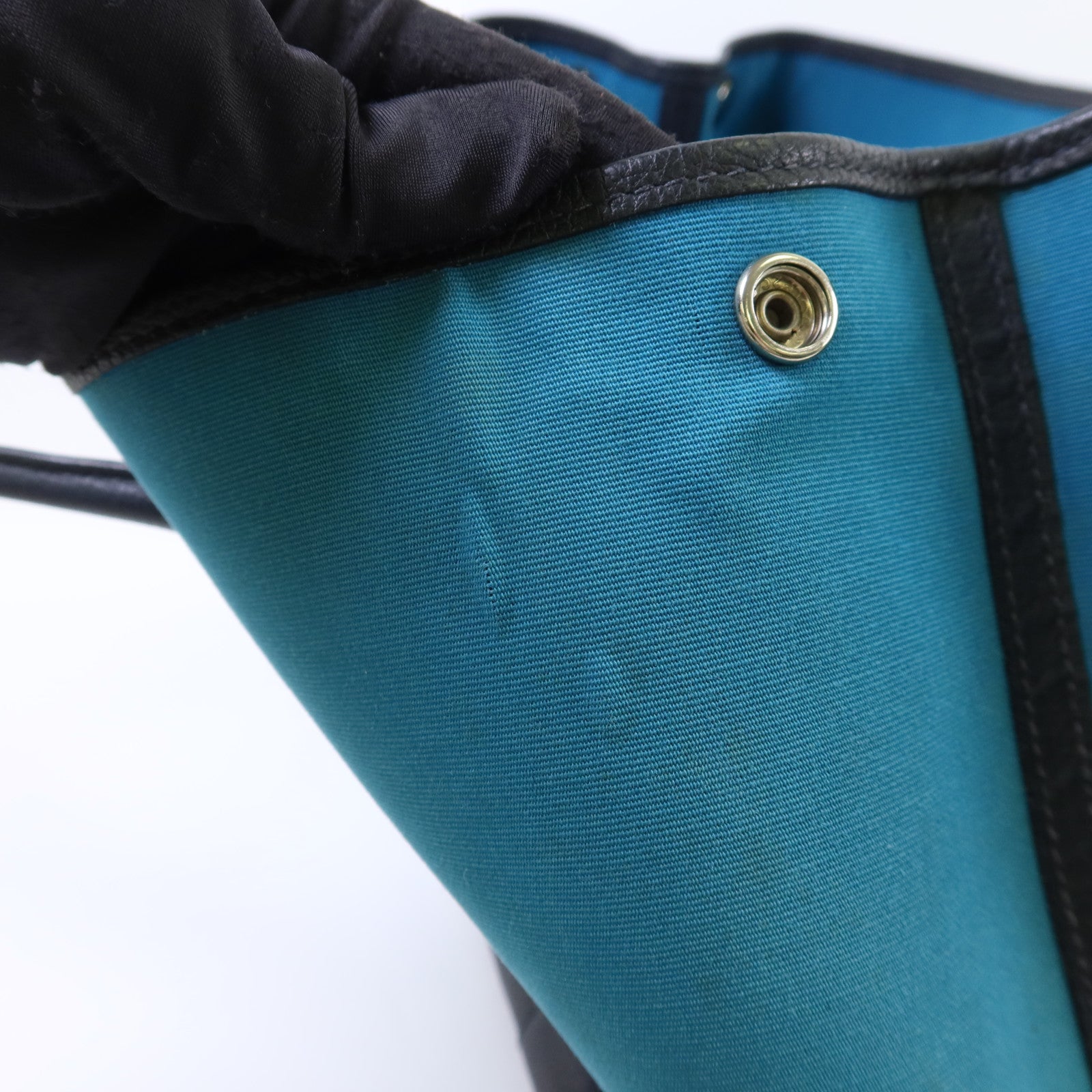 HERMES 帆布Garden Party PM銀扣手挽袋Bleu Paon