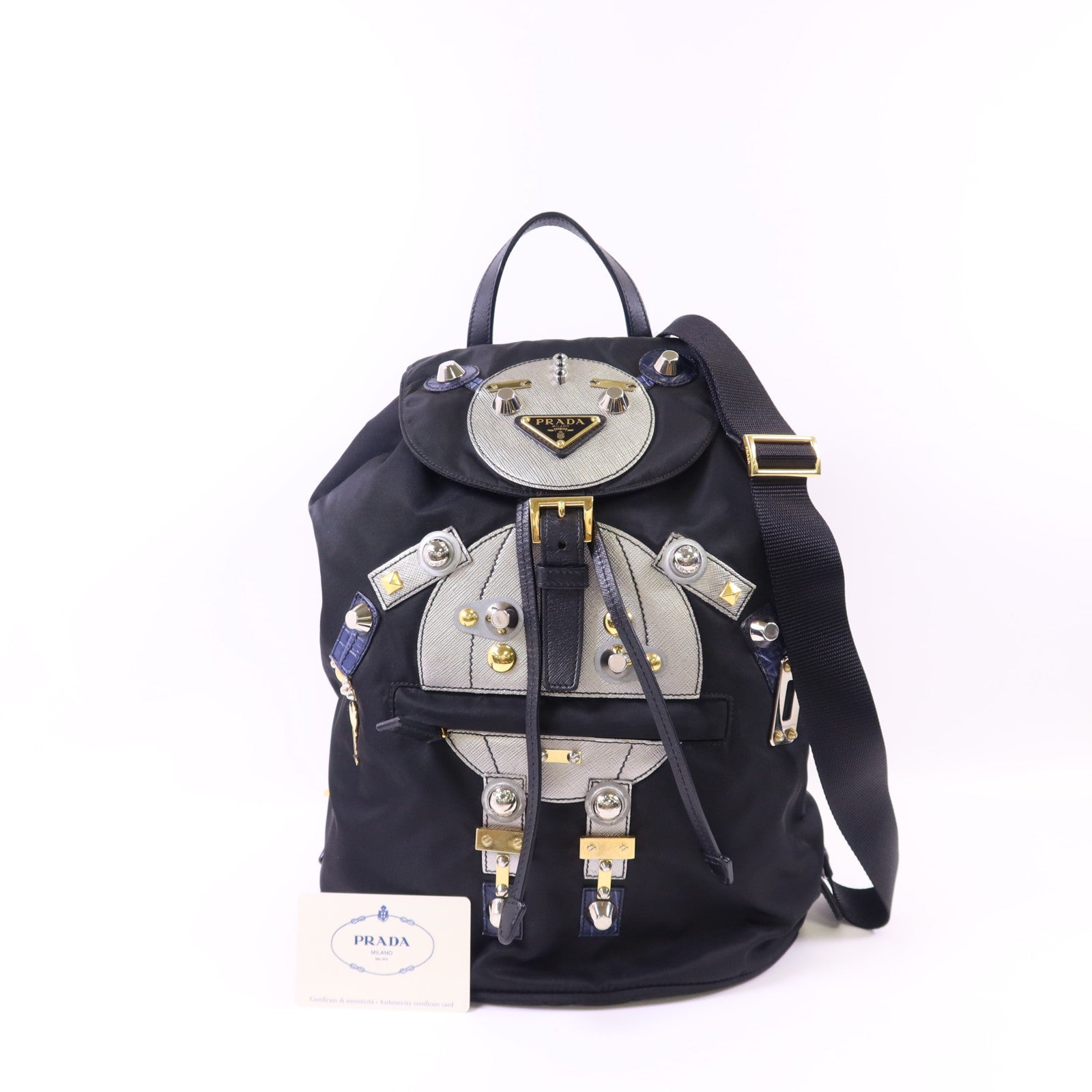 PRADA 尼龍Robot Rucksack銀扣背包1BZ032