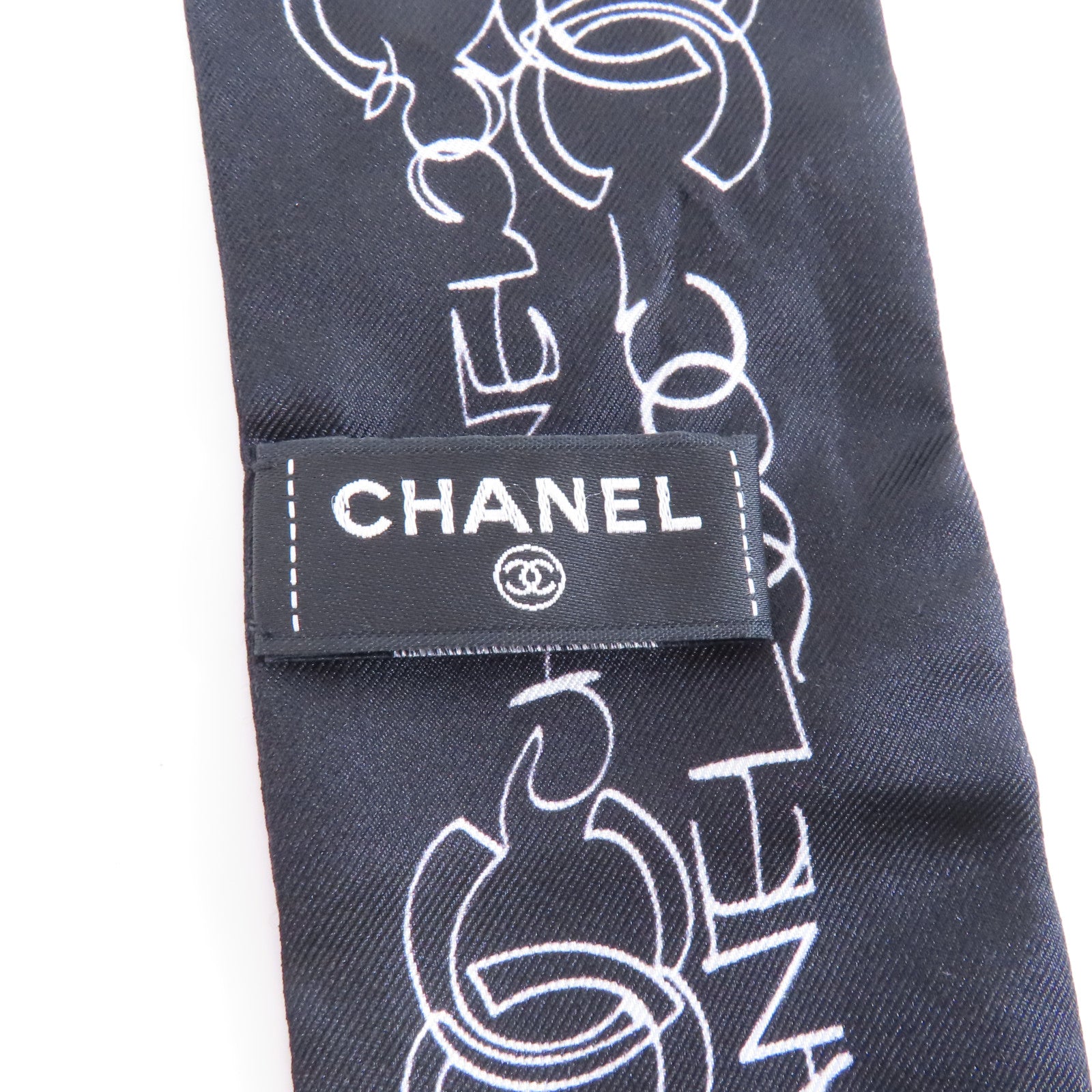 CHANEL 絲質Scarf絲巾黑色/白色