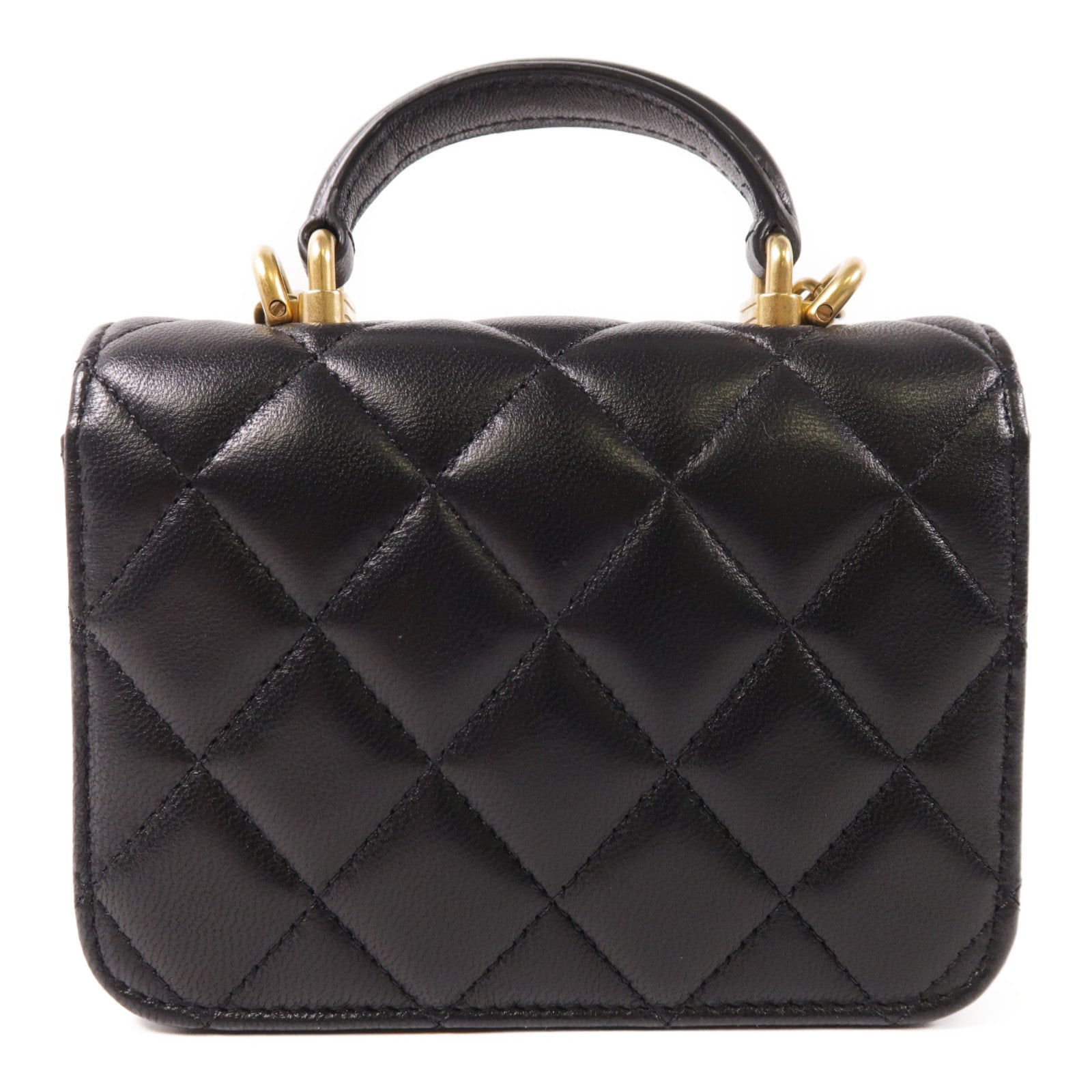 CHANEL 羊皮皮革Handle Mini Bag金扣鏈帶手挽肩背兩用袋