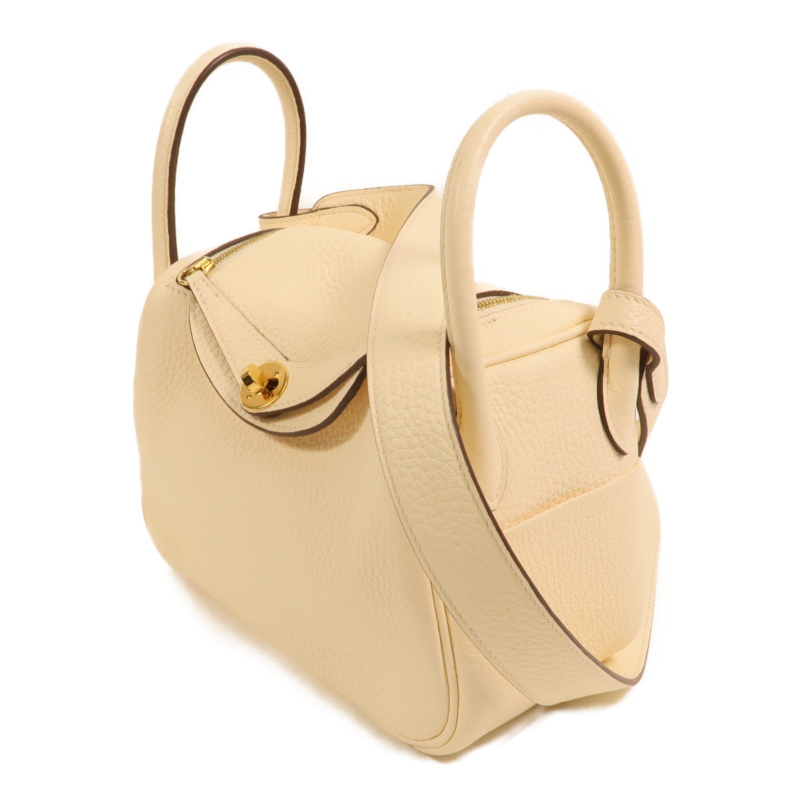HERMES Clemence皮革Mini Lindy金扣手挽肩背兩用袋Nata