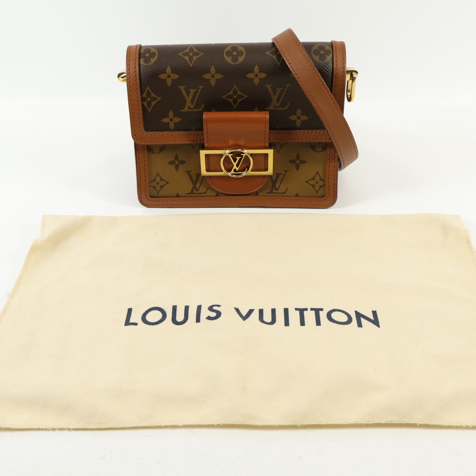 LOUIS VUITTON Monogram Reverse Mini Dauphine金扣肩背袋