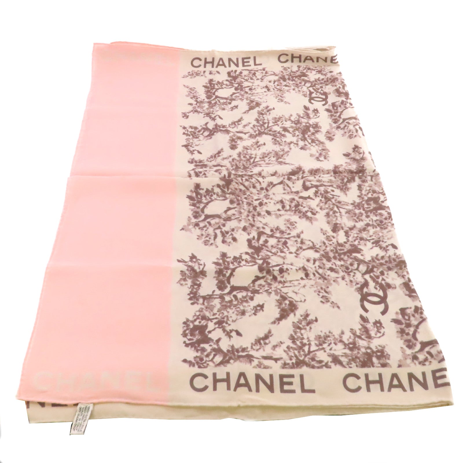 CHANEL 絲質Scarf絲巾杏色/粉紅色