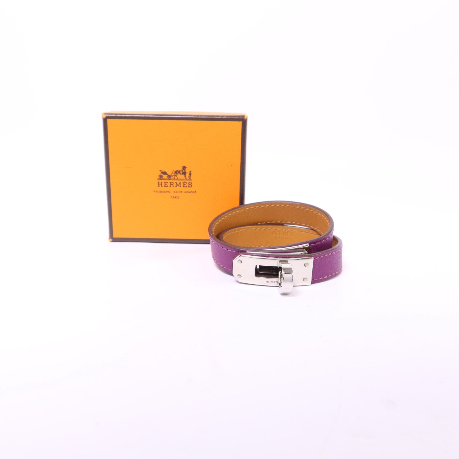 HERMES Swift皮革Kelly Double Tour銀扣手鐲Tosca Hermes#XS