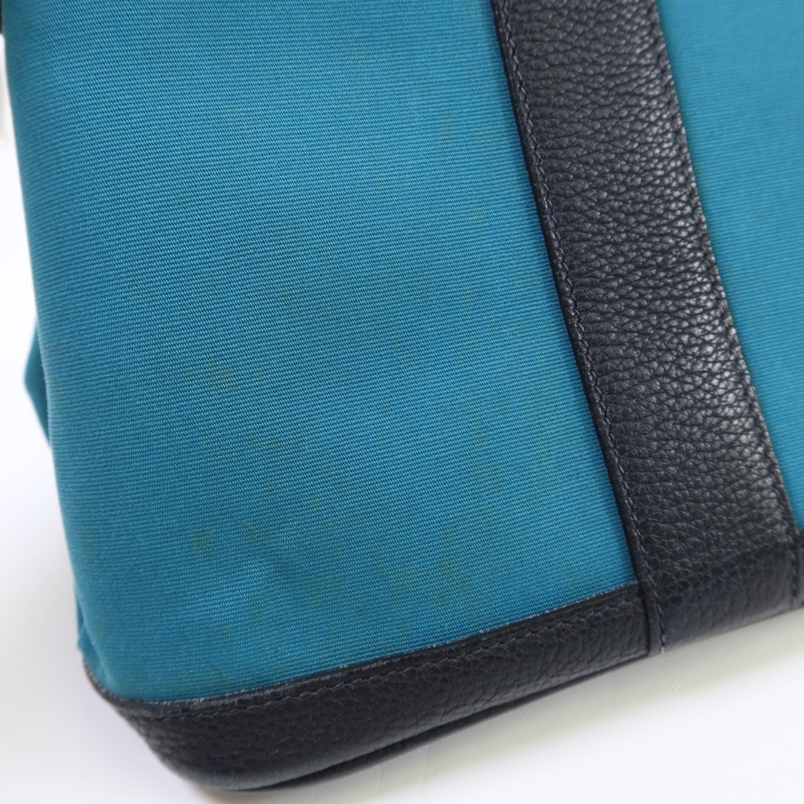 HERMES 帆布Garden Party PM銀扣手挽袋Bleu Paon