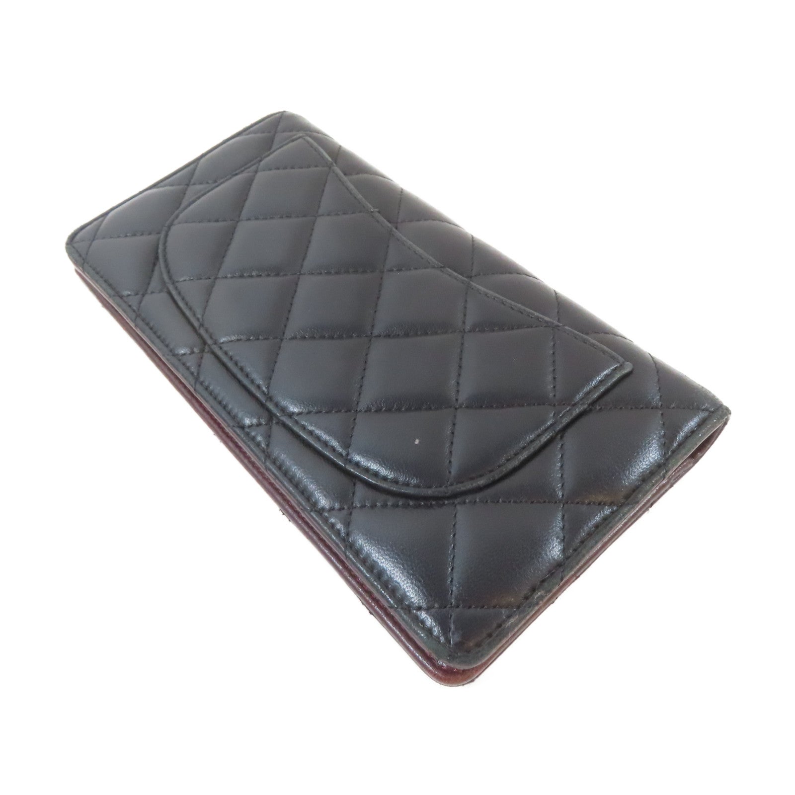 CHANEL 菱格羊皮皮革Long Wallet銀扣長錢包黑色