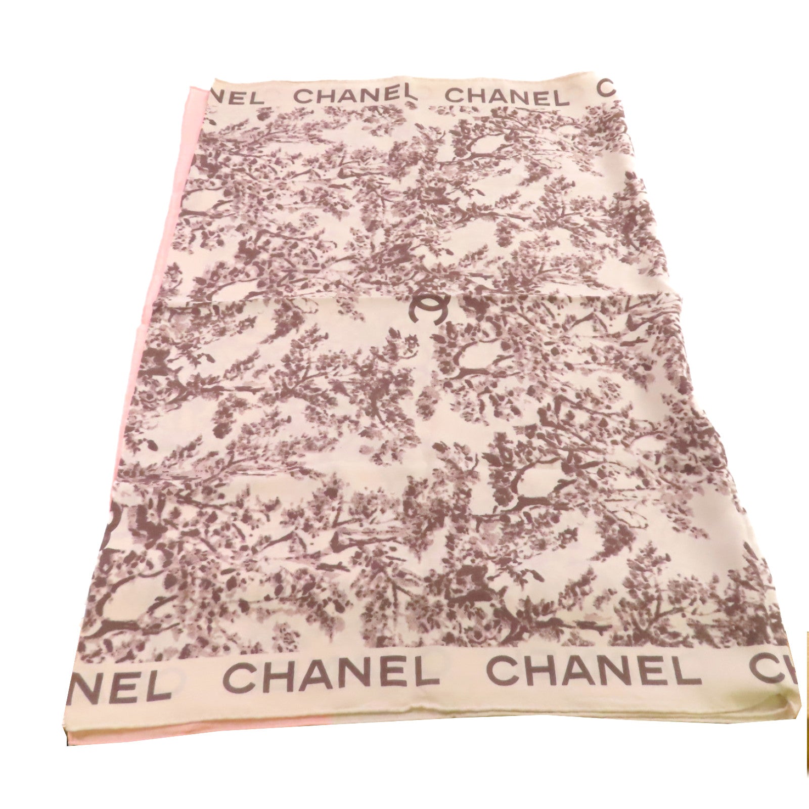 CHANEL 絲質Scarf絲巾杏色/粉紅色