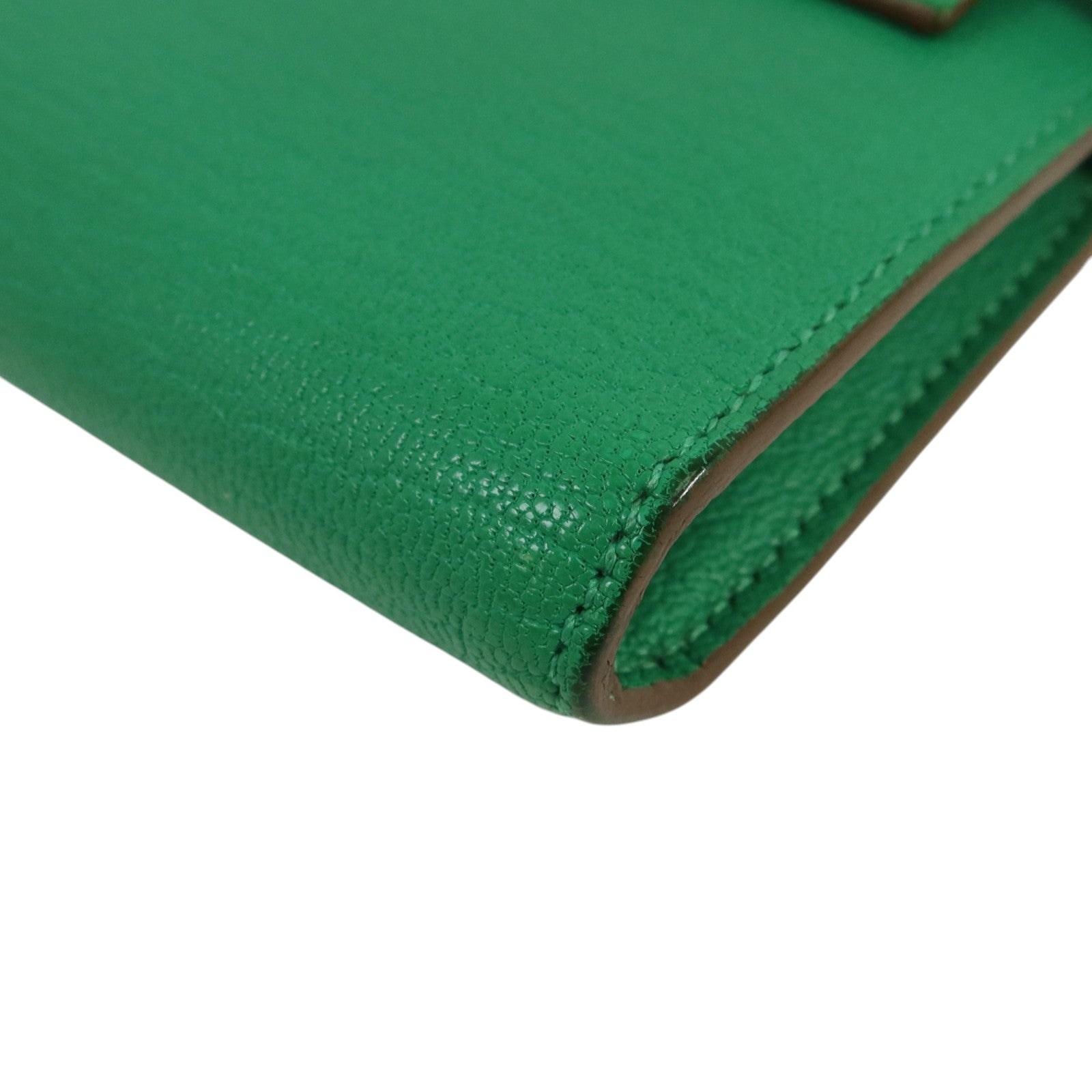 HERMES Chevre皮革Kelly wallet銀扣長錢包Menthe