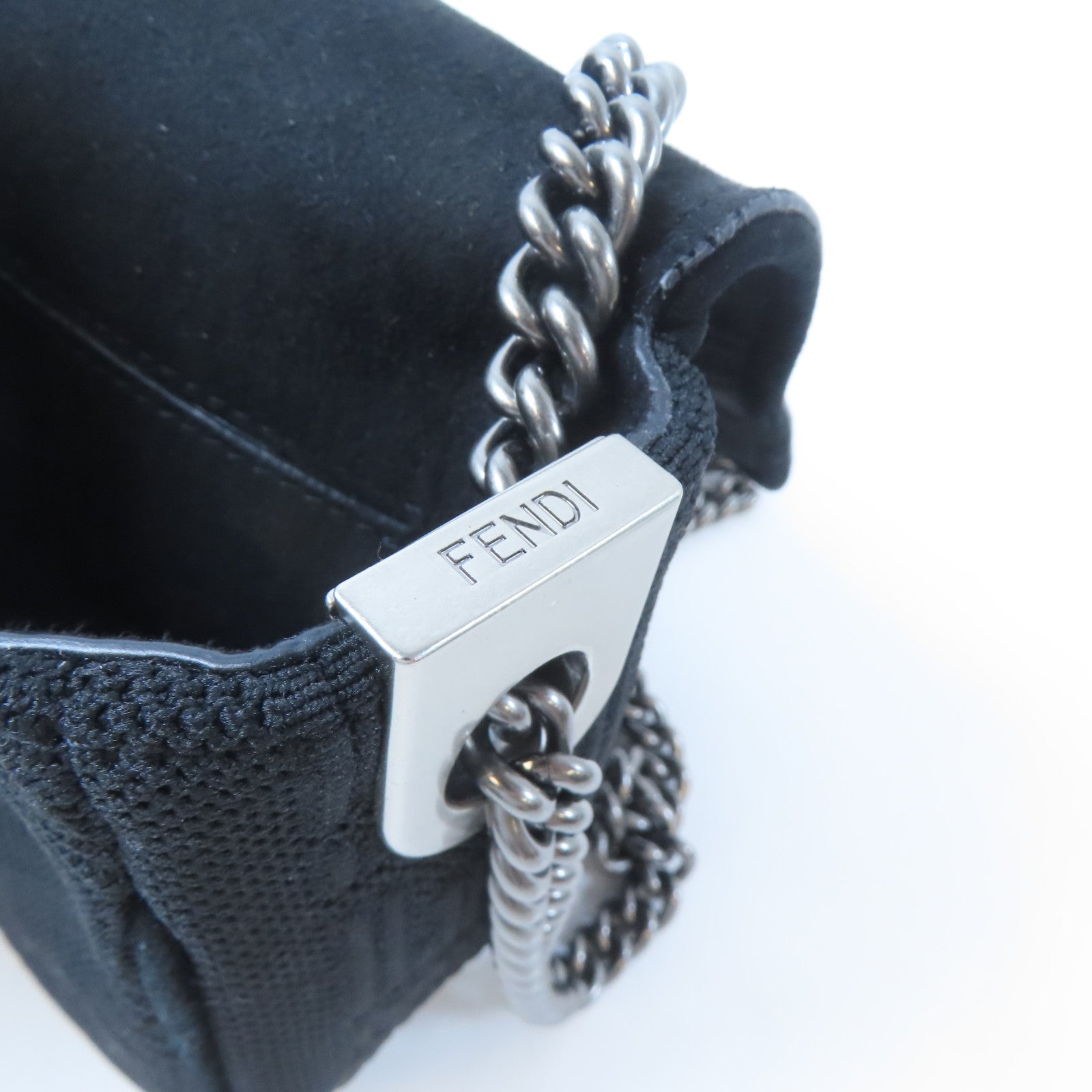 FENDI 帆布Chain Shoulder銀扣鏈帶肩背袋黑色