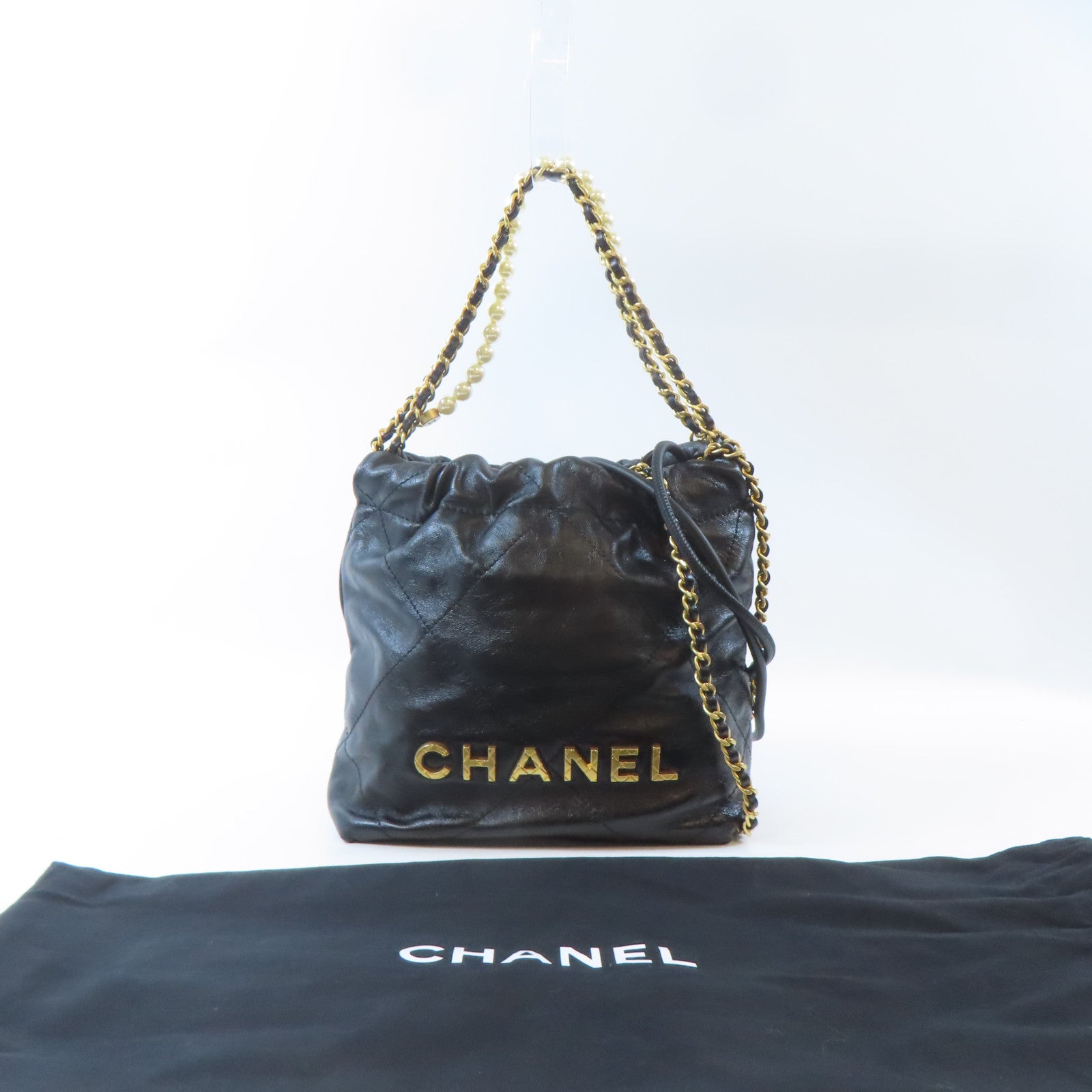 CHANEL 牛皮皮革Chanel 22 Mini金扣手挽肩背兩用袋黑色
