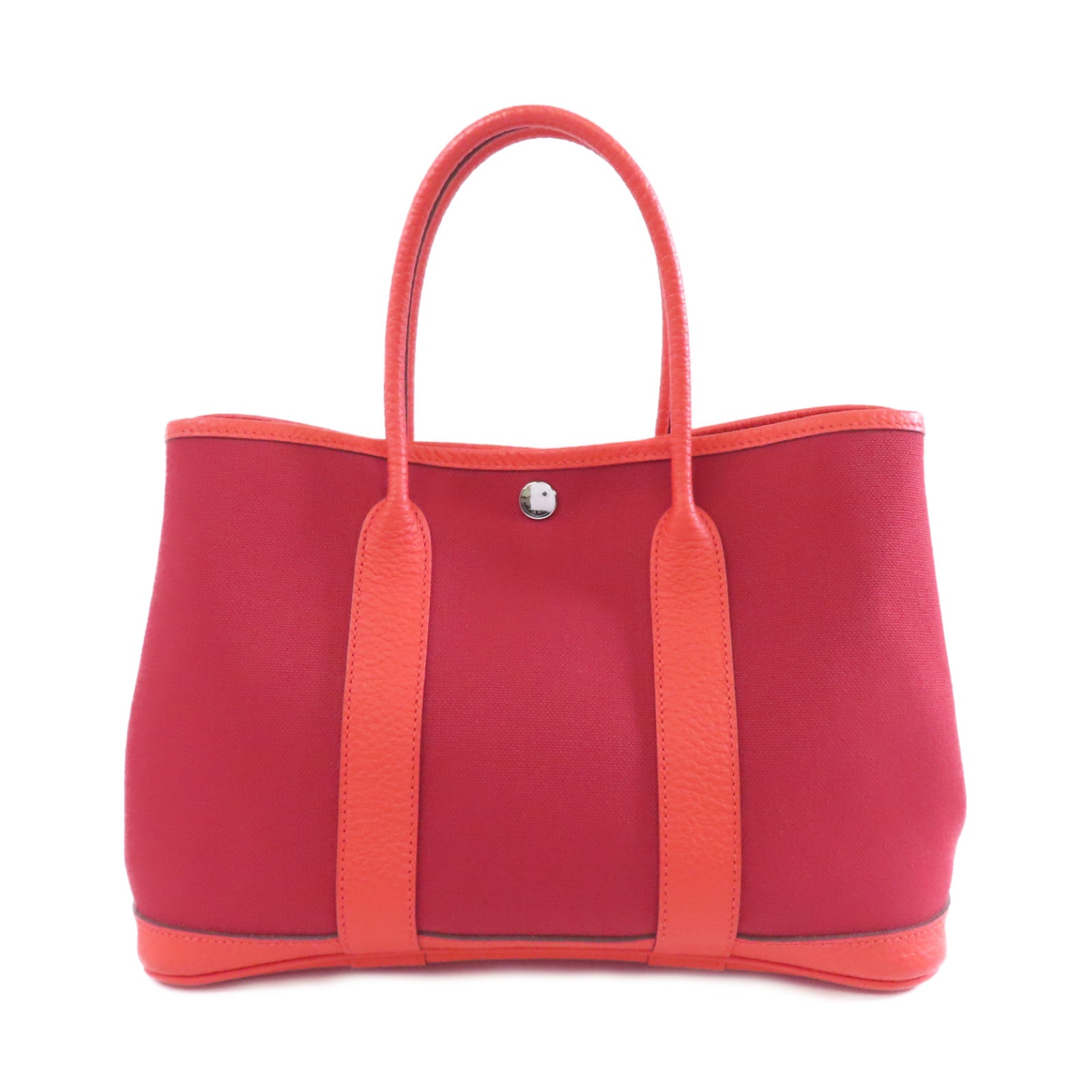 HERMES 帆布Garden Party TPM銀扣手挽袋Rouge Tomate/紅色