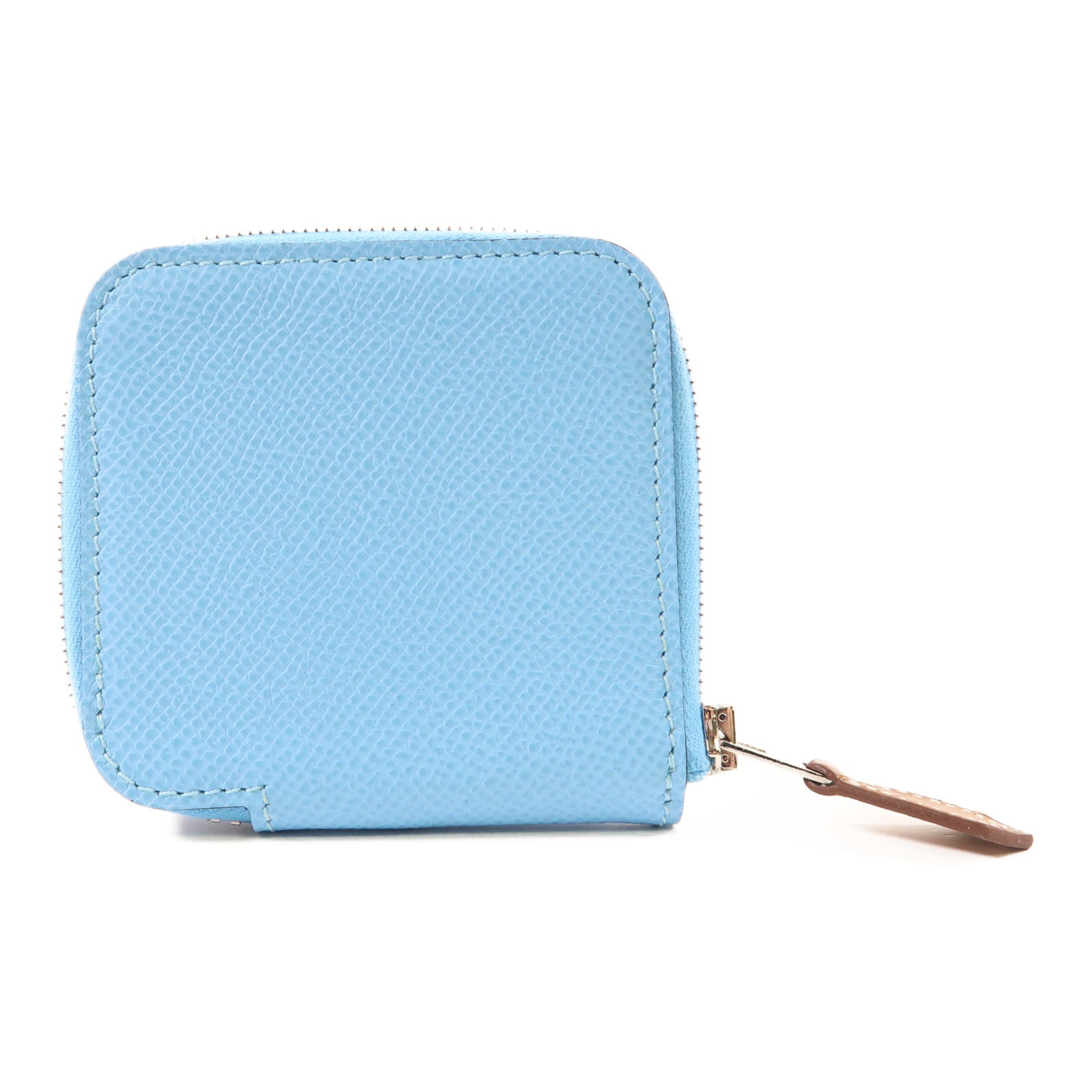 HERMES 【激減優惠】Epsom皮革Silk In Change Purse銀扣零錢包Bleu Celeste