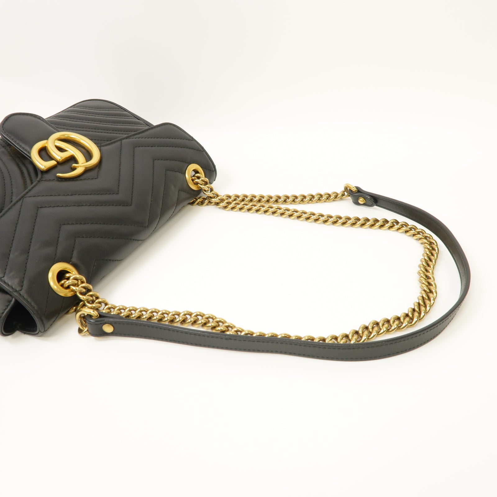 GUCCI 牛皮皮革Shoulder Bag金扣鏈帶肩背袋黒色