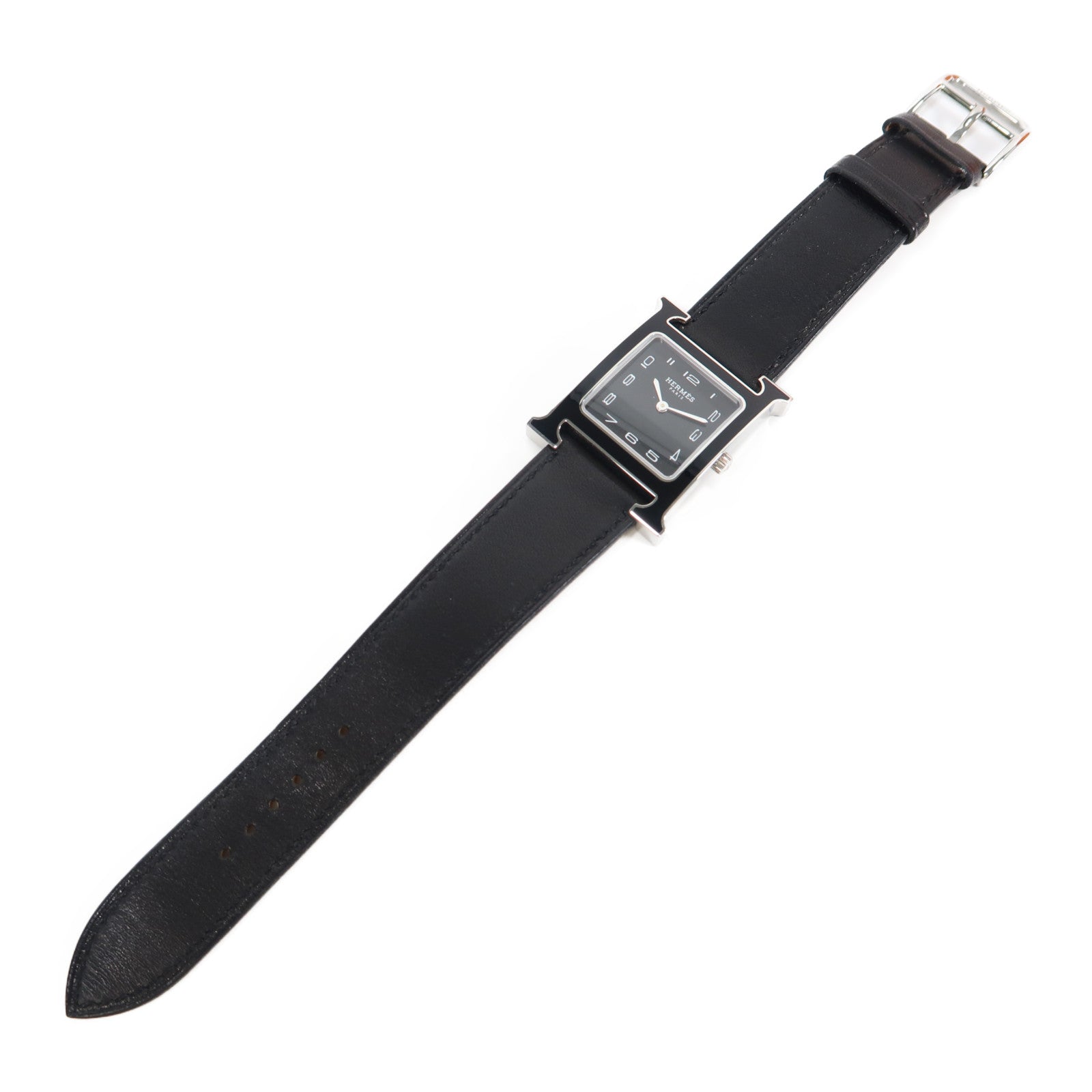 HERMES Heure H Watch不鏽鋼/皮革石英手錶黑色