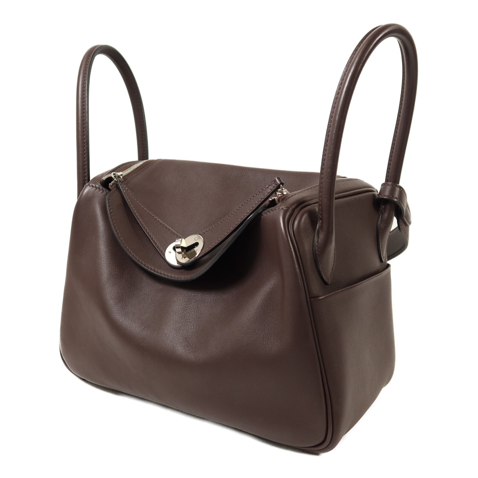 HERMES Swift皮革Lindy 26銀扣手挽肩背兩用袋Rouge Sellier/Bleu Saphir