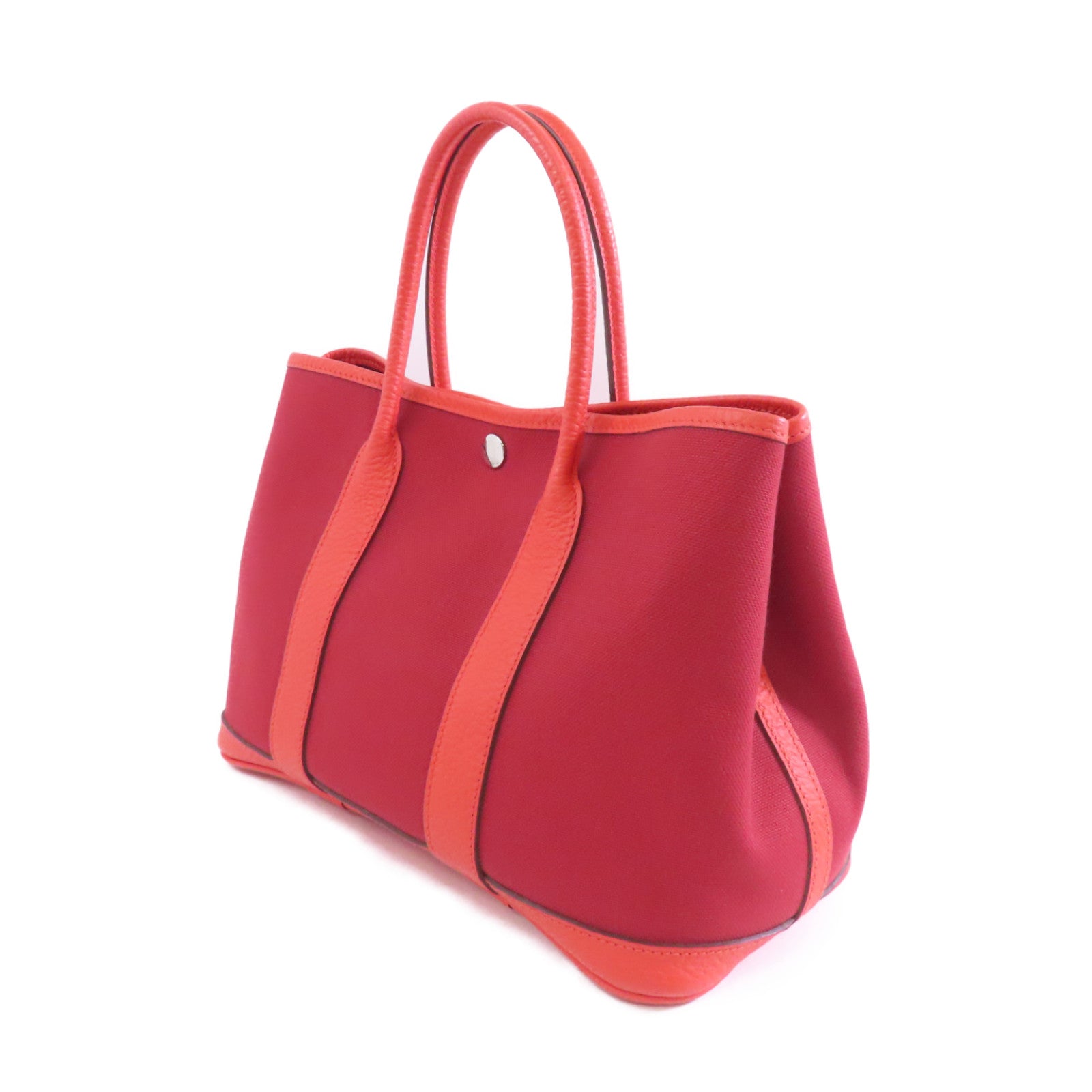 HERMES 帆布Garden Party TPM銀扣手挽袋Rouge Tomate/紅色
