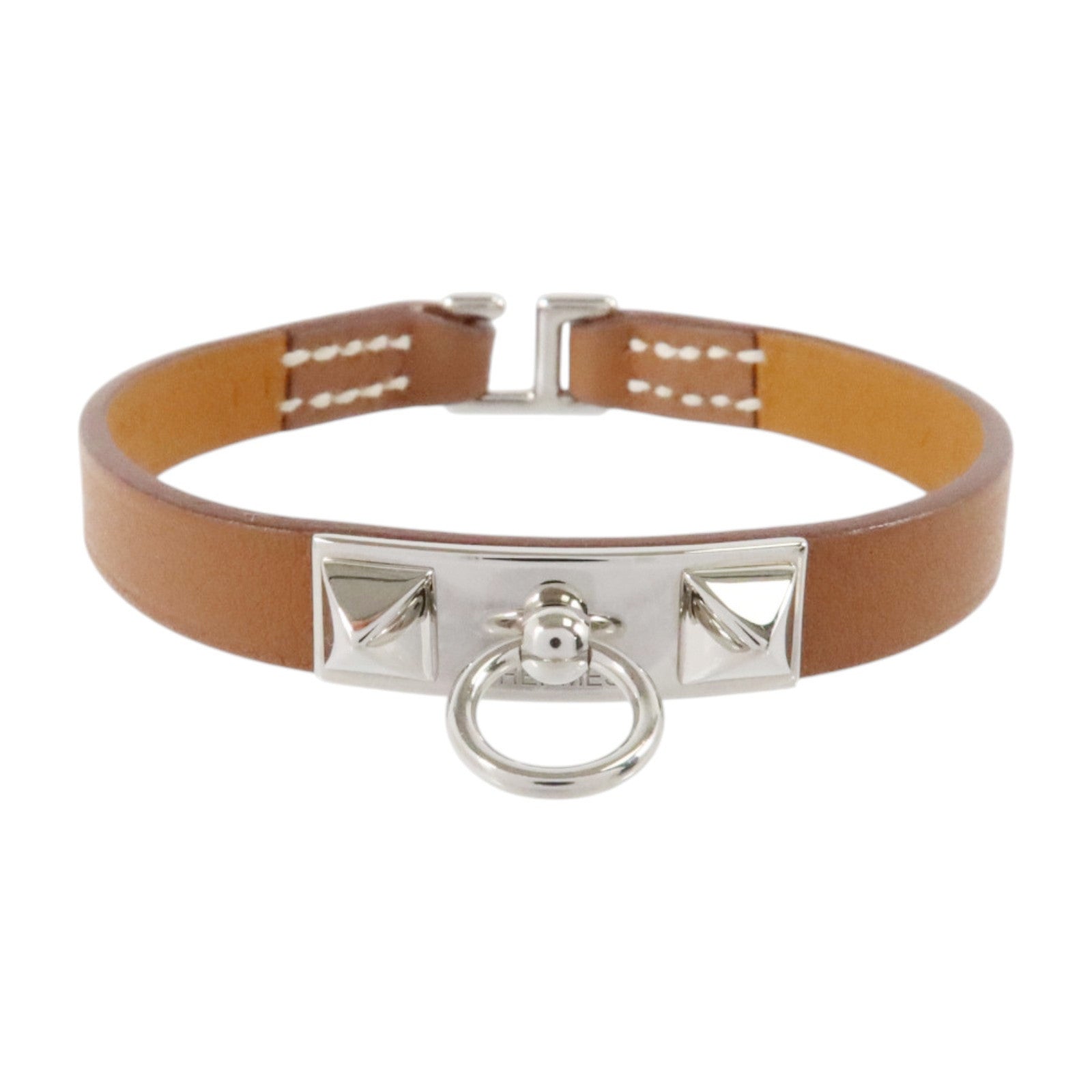 HERMES Swift皮革Mini Rivale Bracelet銀扣手鏈Gold