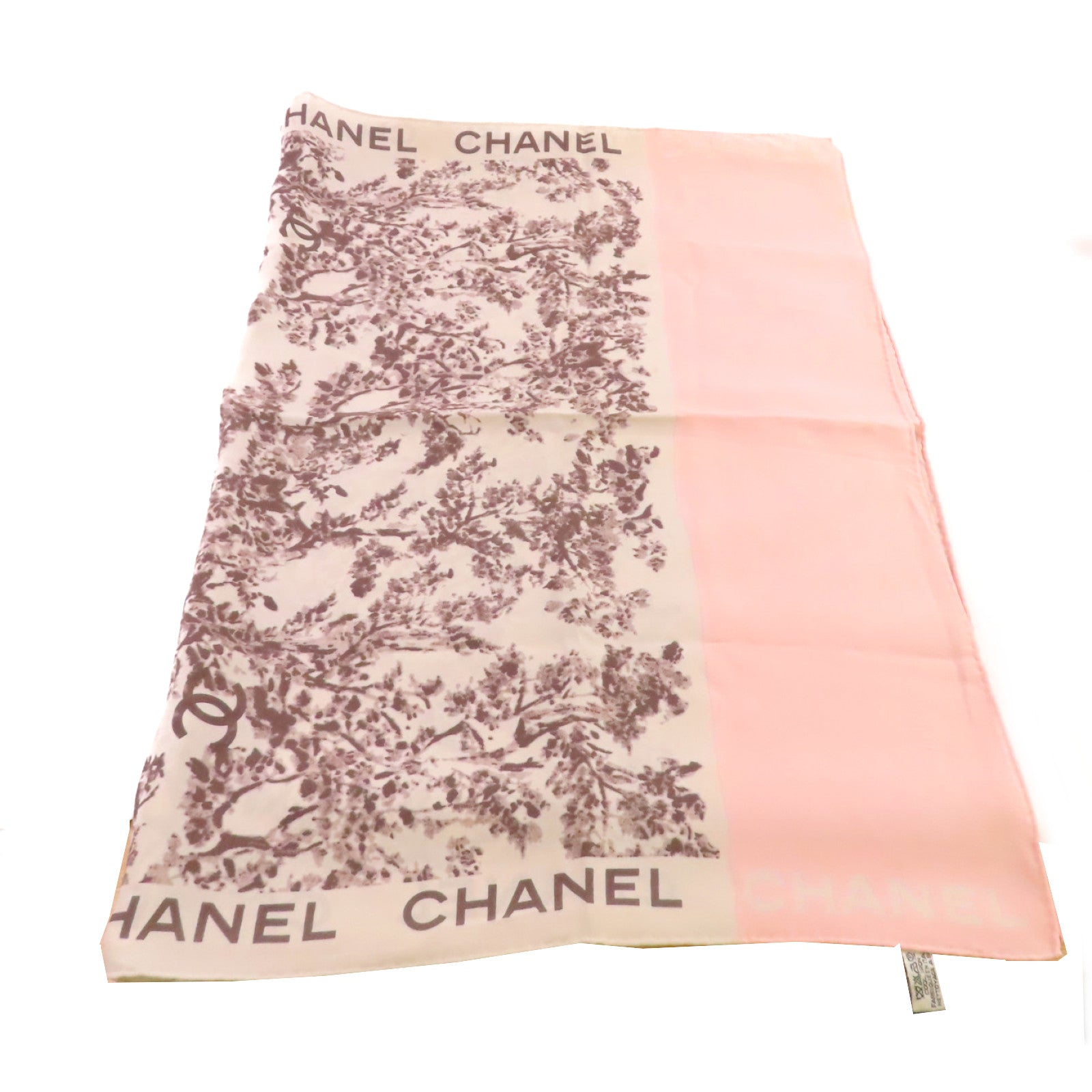 CHANEL 絲質Scarf絲巾杏色/粉紅色