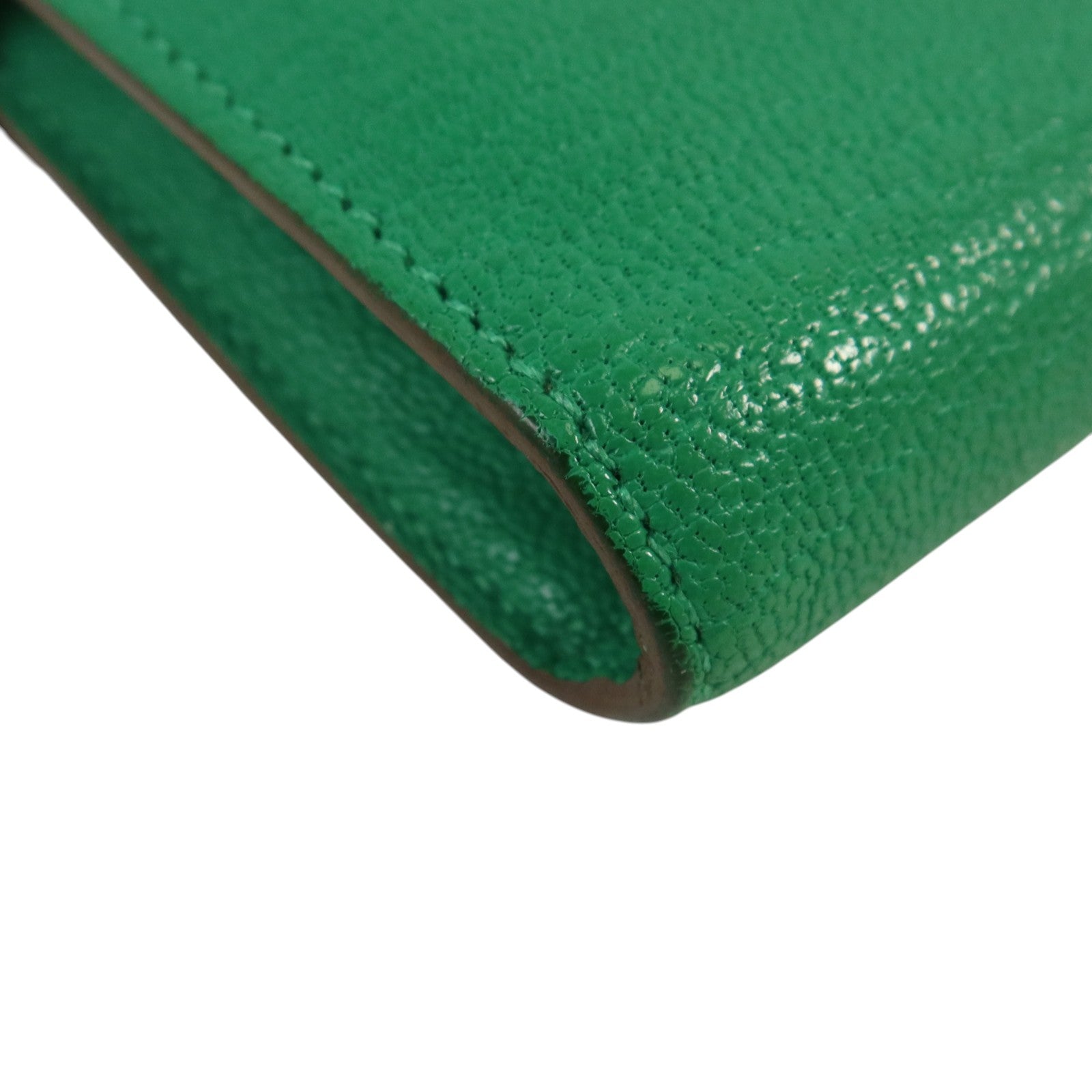 HERMES Chevre皮革Kelly wallet銀扣長錢包Menthe