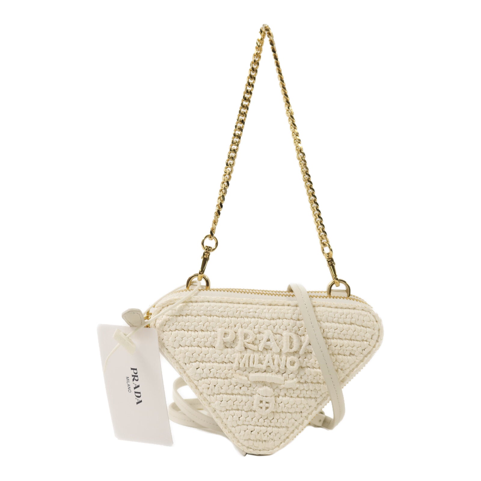 PRADA 牛皮皮革/Raffia Mini Contenitori金扣鏈帶手挽肩背兩用袋
