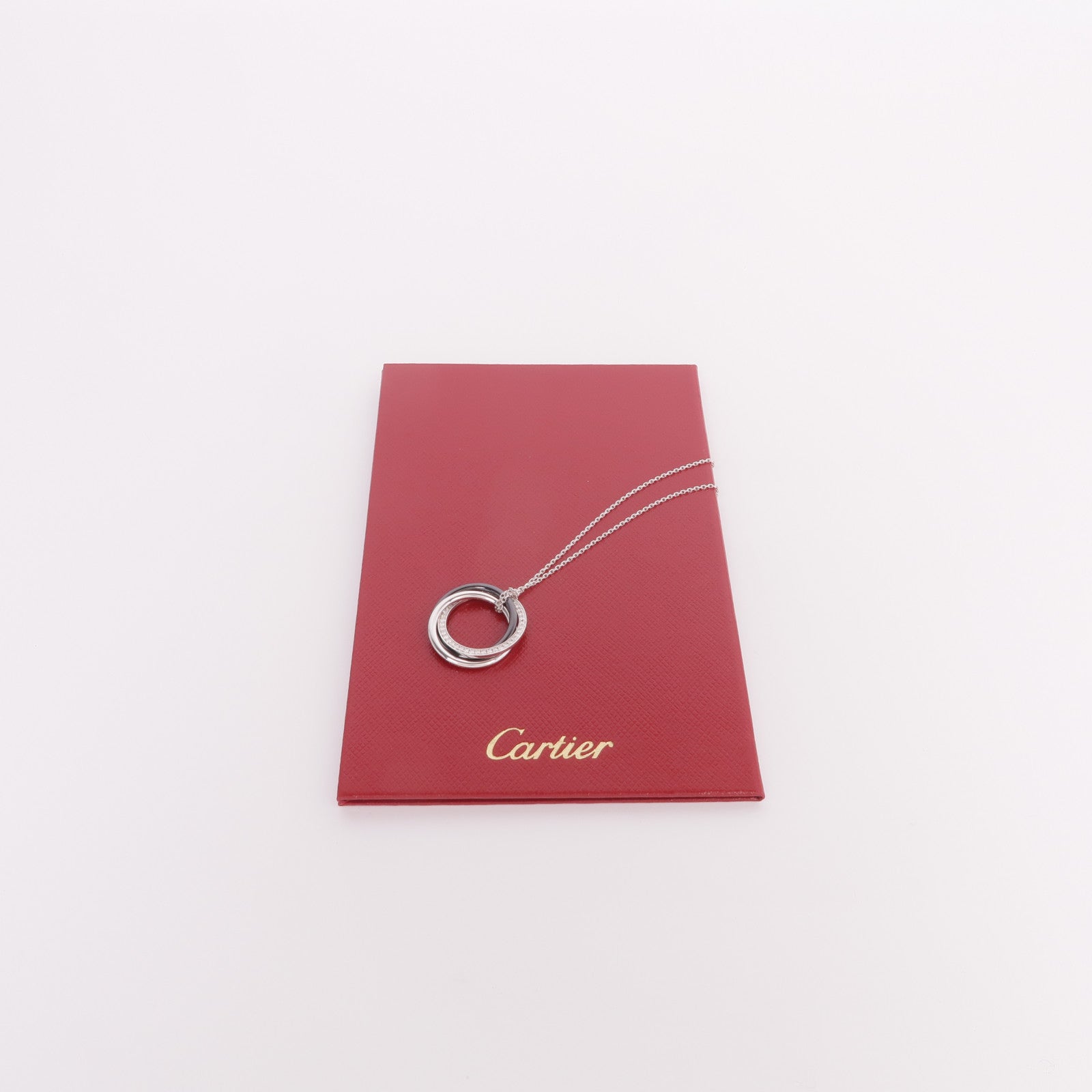 CARTIER 18K白金/陶瓷Trinity Necklace鑽石項鍊