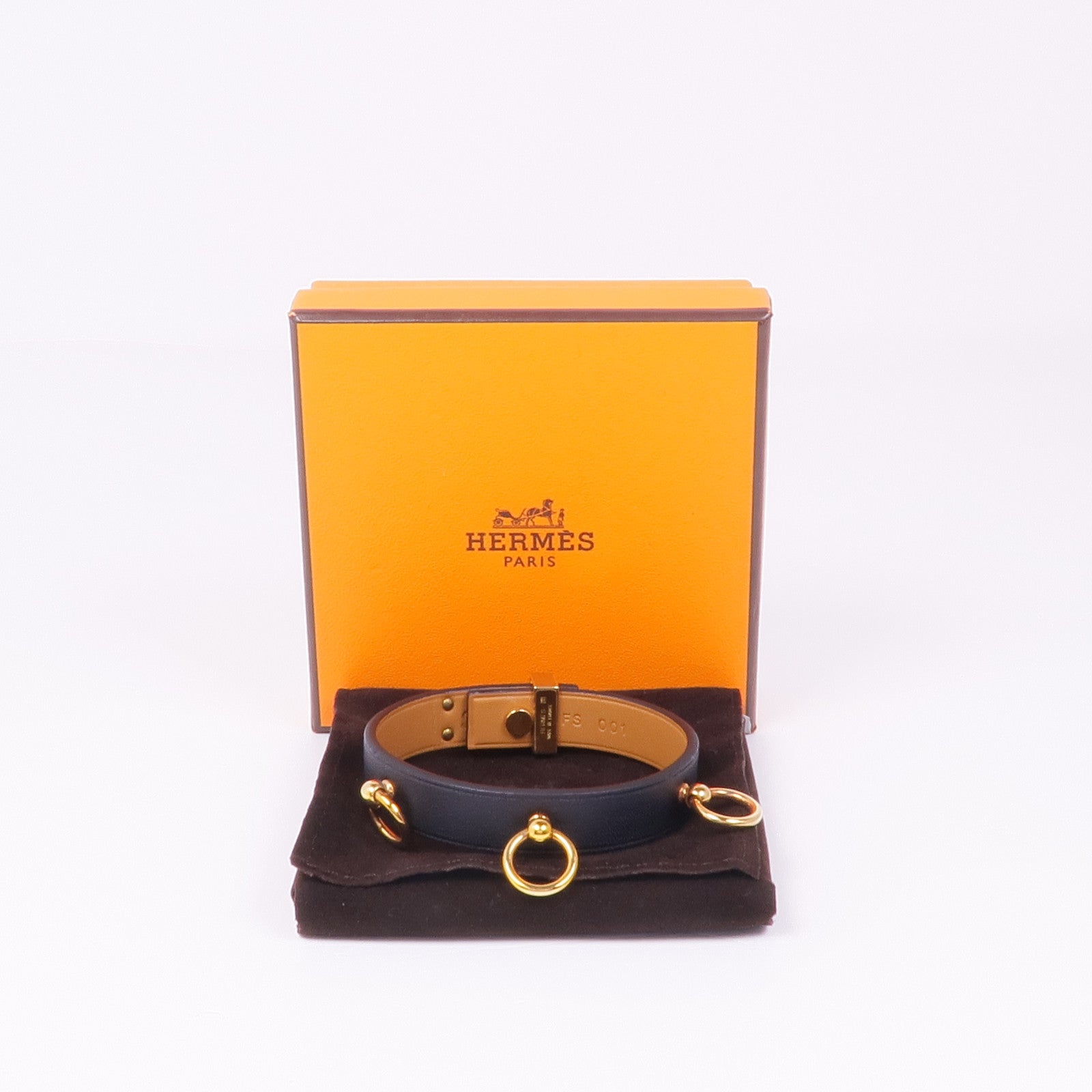 HERMES Swift皮革Mini Dog Anneaux金扣手鐲Noir