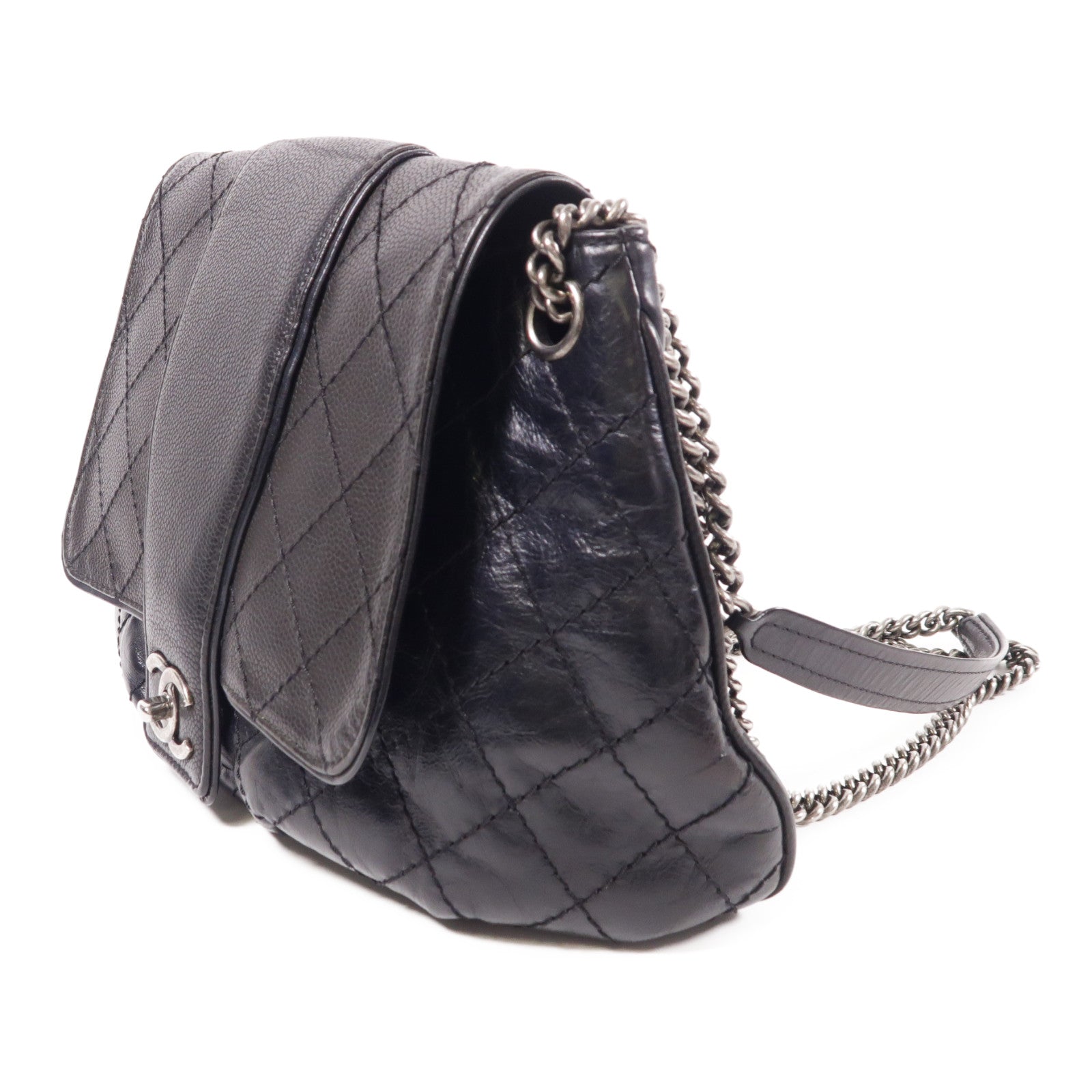 CHANEL CC SHW Shoulder Bag Chain Calfskin Leather Black