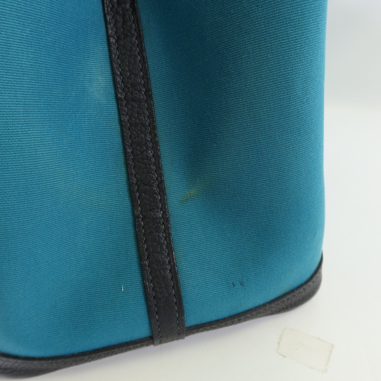 HERMES 帆布Garden Party PM銀扣手挽袋Bleu Paon
