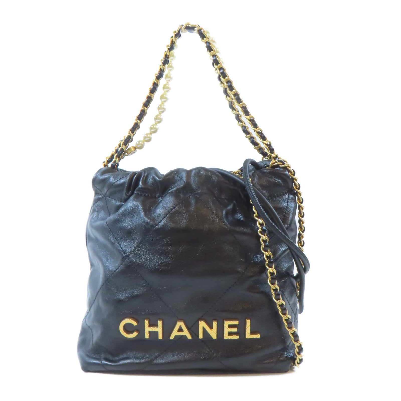 CHANEL 牛皮皮革Chanel 22 Mini金扣手挽肩背兩用袋黑色