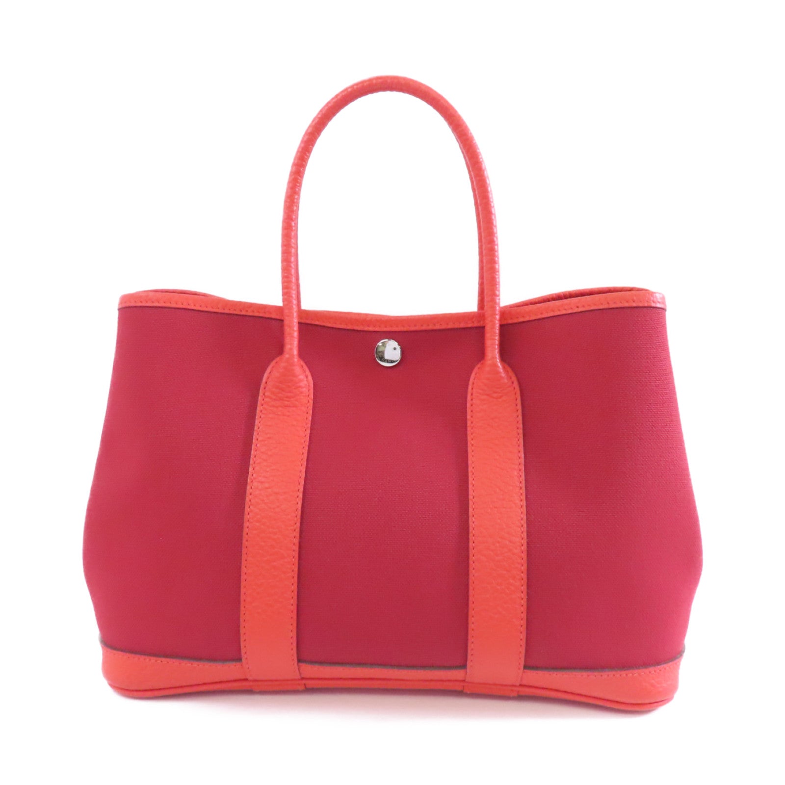 HERMES 帆布Garden Party TPM銀扣手挽袋Rouge Tomate/紅色