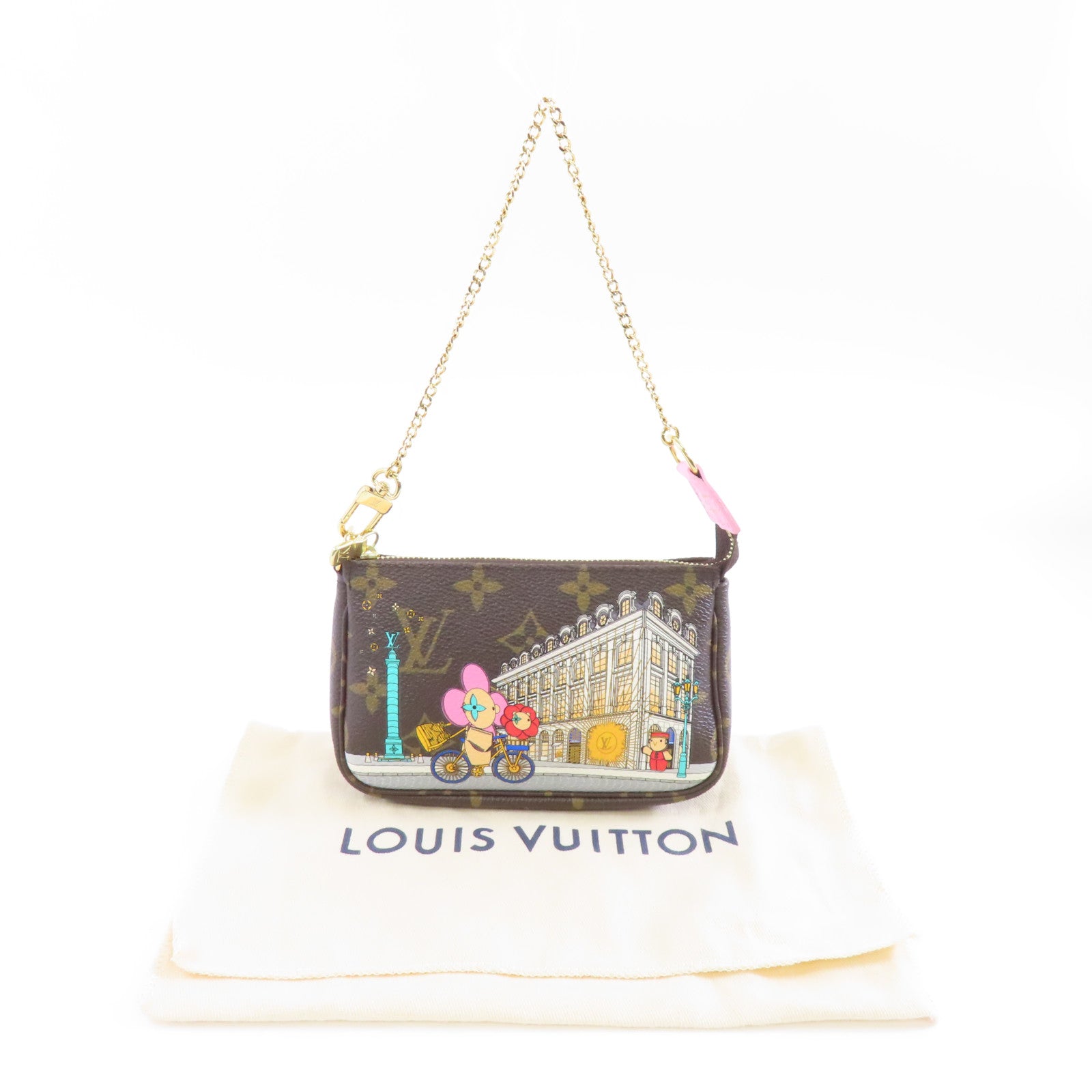 LOUIS VUITTON Monogram Mini Pochette Accessoires Pouch金扣鏈帶手挽袋棕色
