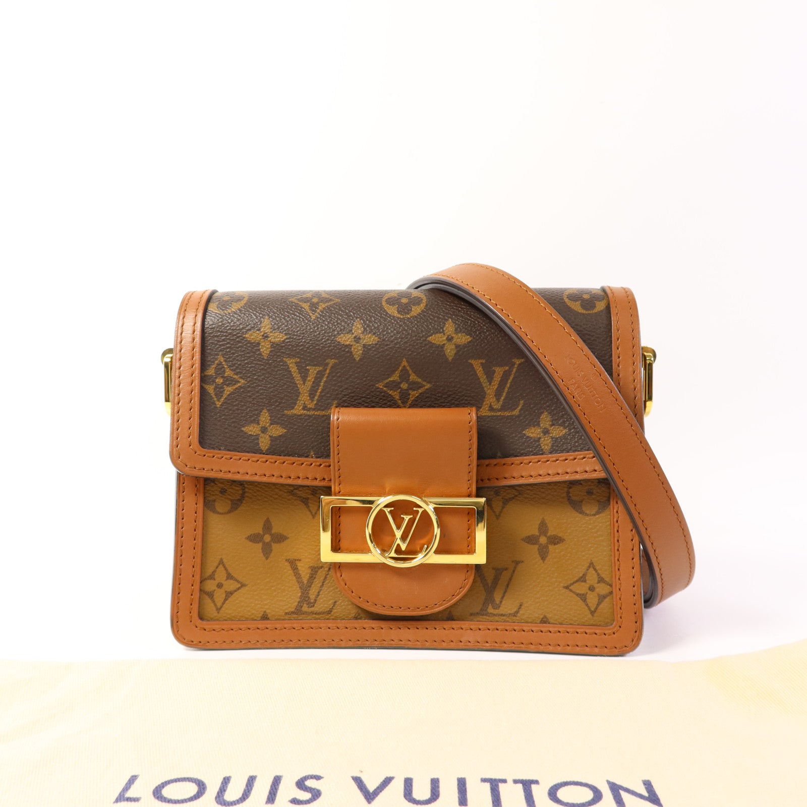 LOUIS VUITTON Monogram Reverse Mini Dauphine金扣肩背袋