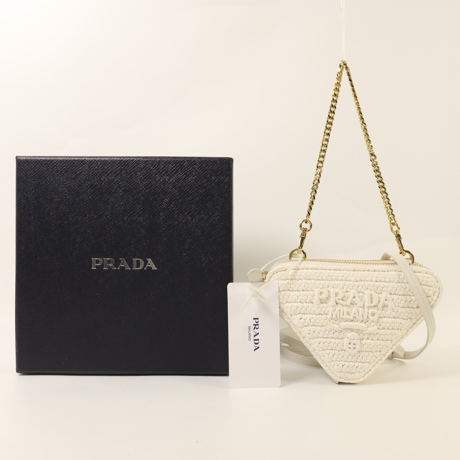 PRADA 牛皮皮革/Raffia Mini Contenitori金扣鏈帶手挽肩背兩用袋