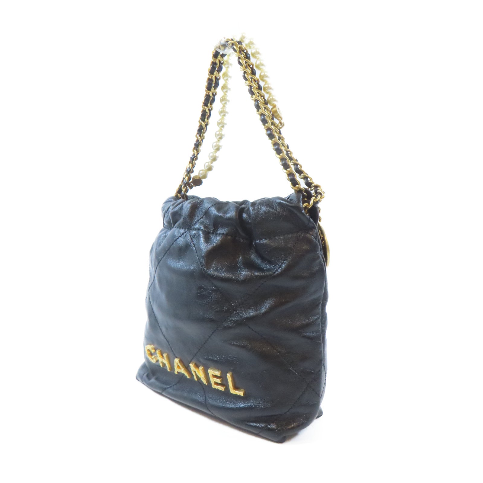 CHANEL 牛皮皮革Chanel 22 Mini金扣手挽肩背兩用袋黑色