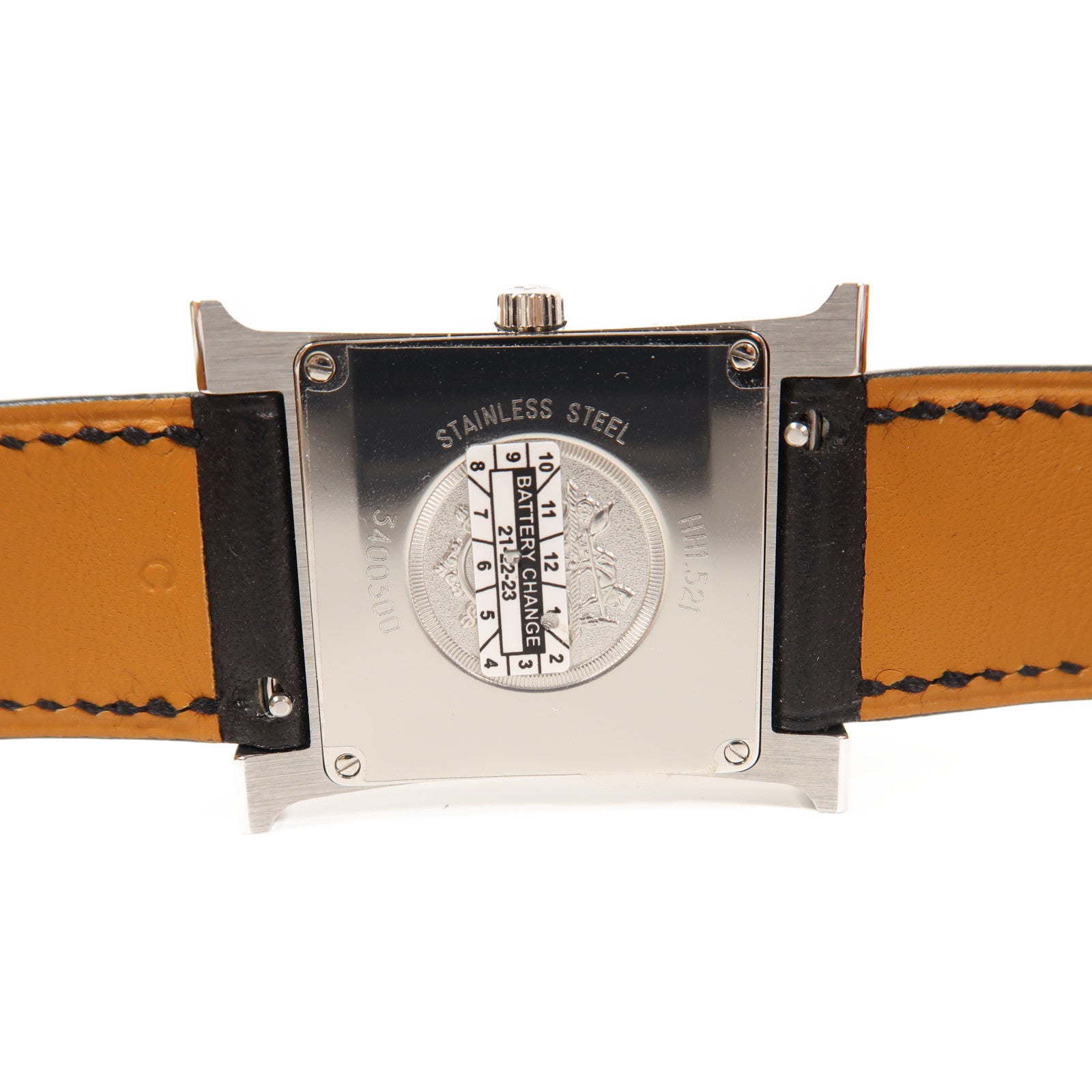 HERMES Heure H Watch不鏽鋼/皮革石英手錶黑色